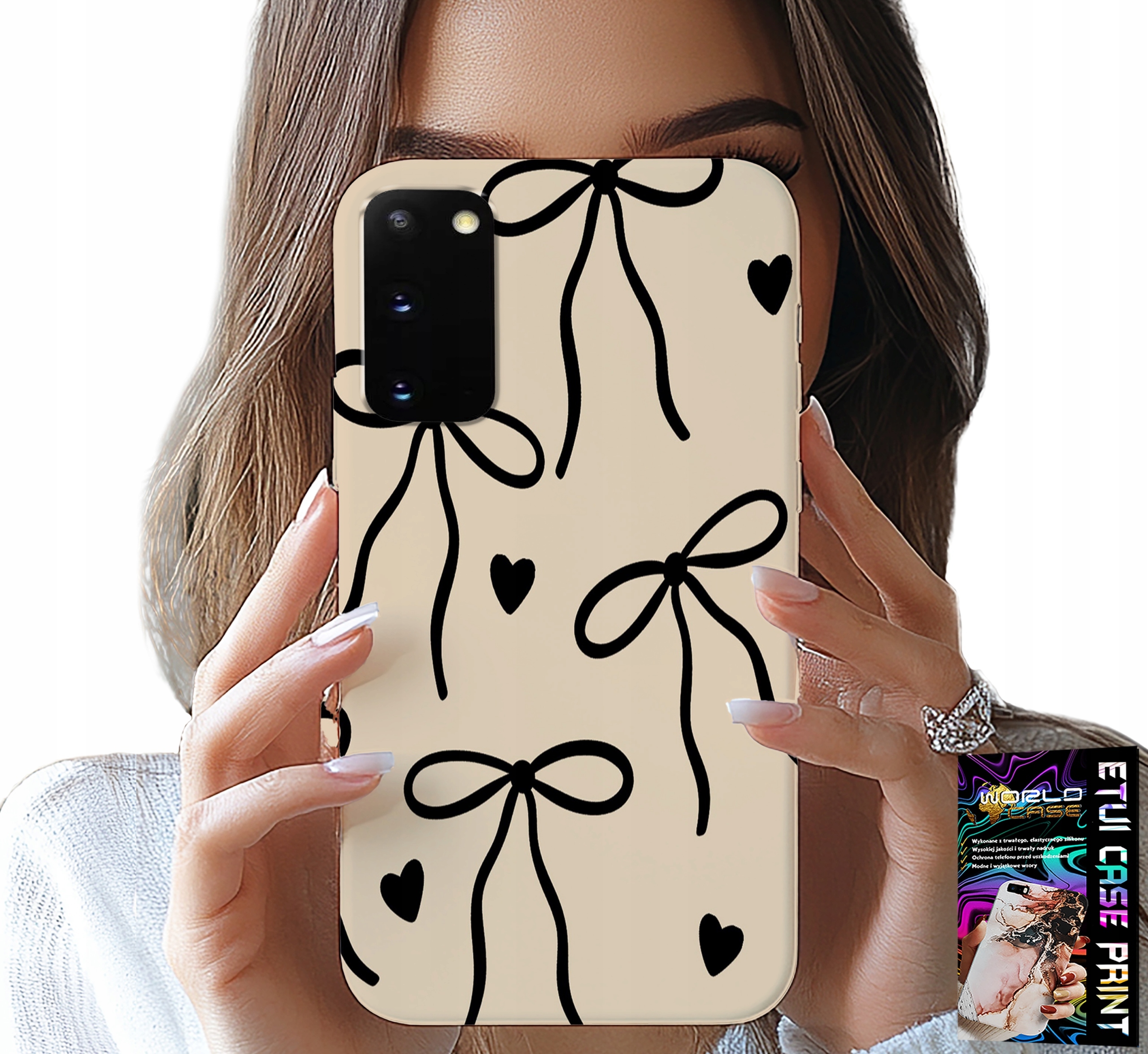 ETUI DO SAMSUNG GALAXY S20 - BEŻOWE KOKARDKI WSTĄŻKA MODNE WZORY