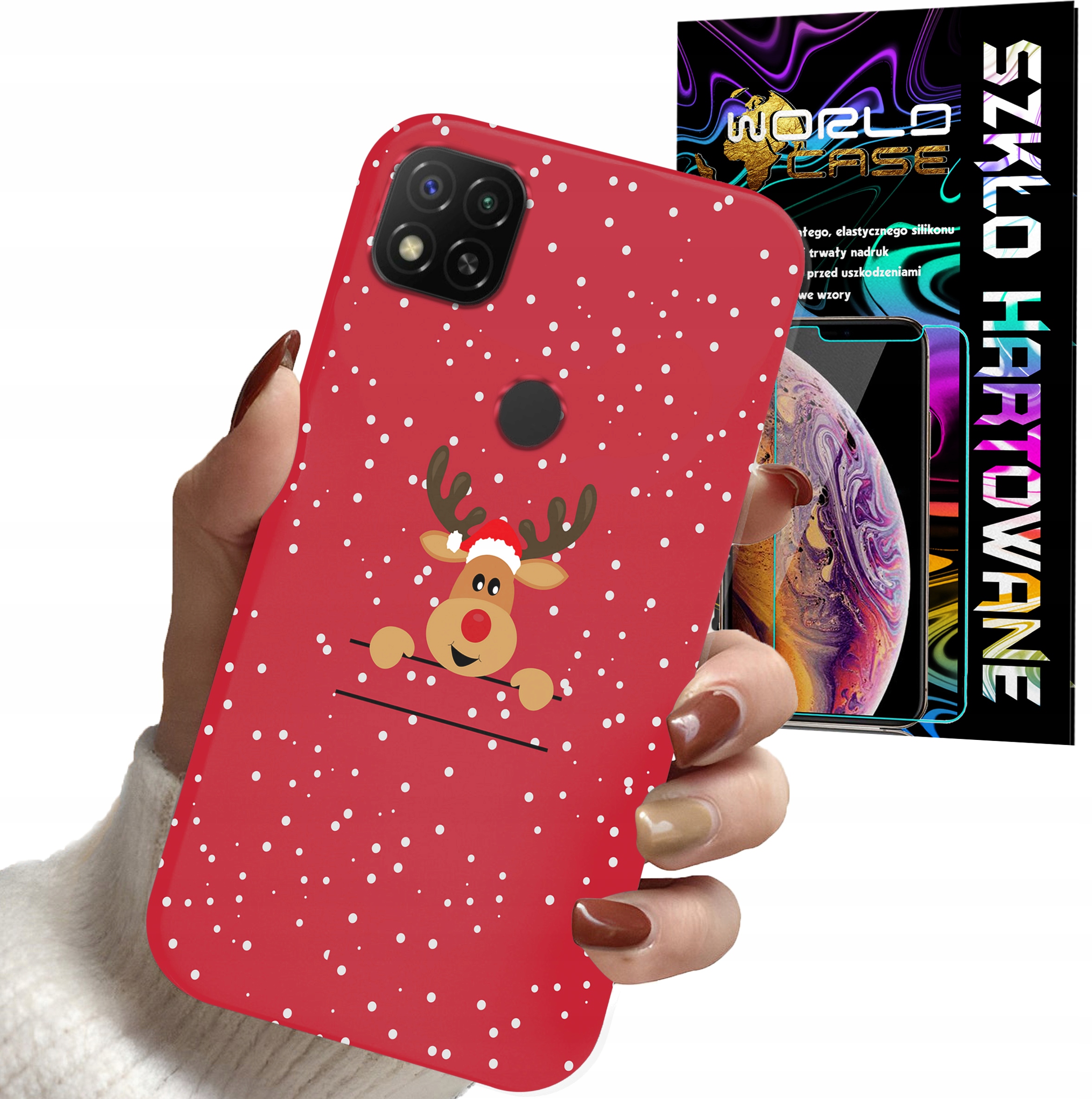 ETUI DO XIAOMI REDMI 9C - ŚWIĄTECZNE WZORY RENIFER MIKOŁAJ + SZKŁO