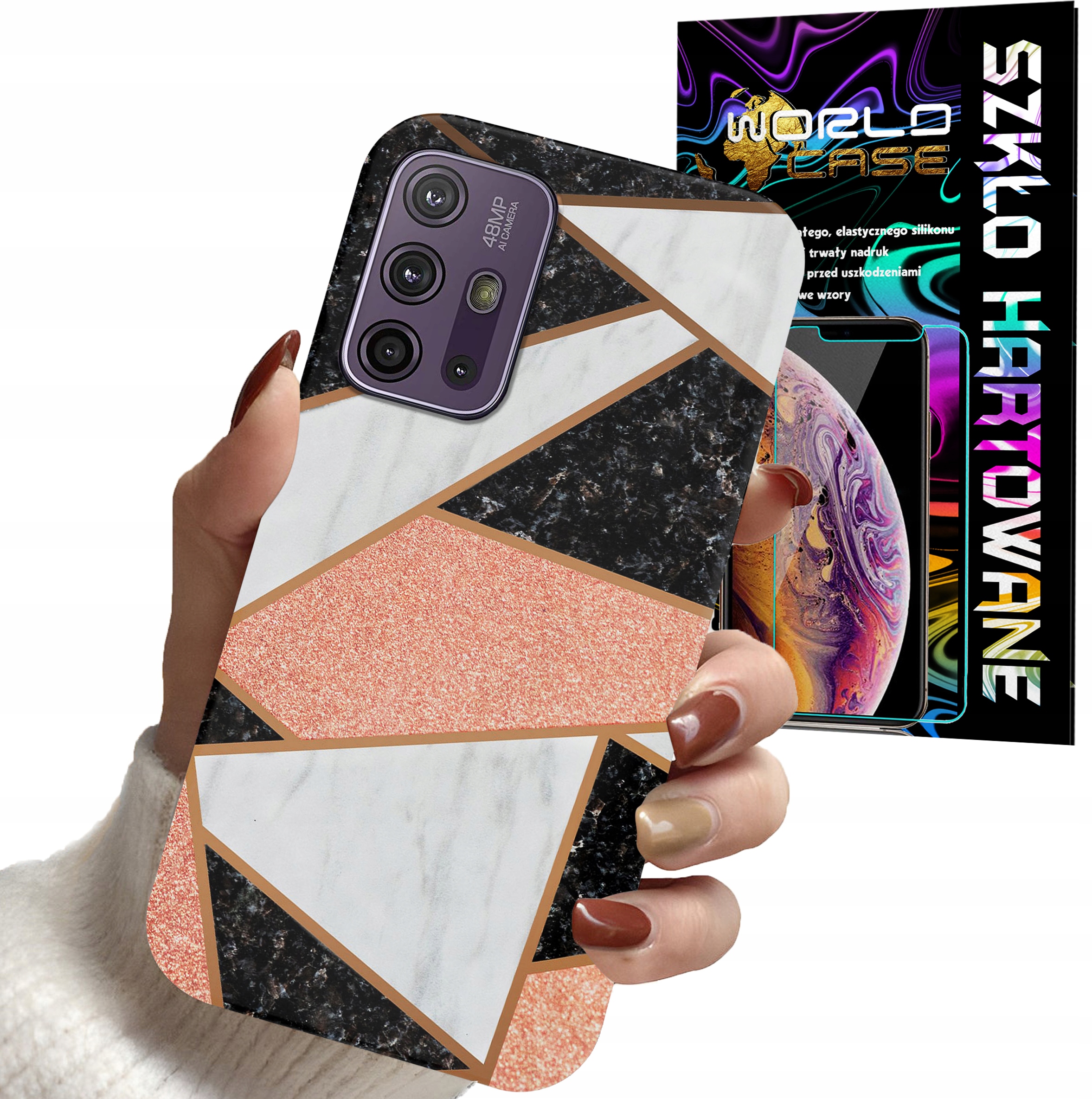 ETUI DO MOTOROLA MOTO G10 POWER - GEOMETRYCZNE WZORY KOBIET PLECKI + SZKŁO