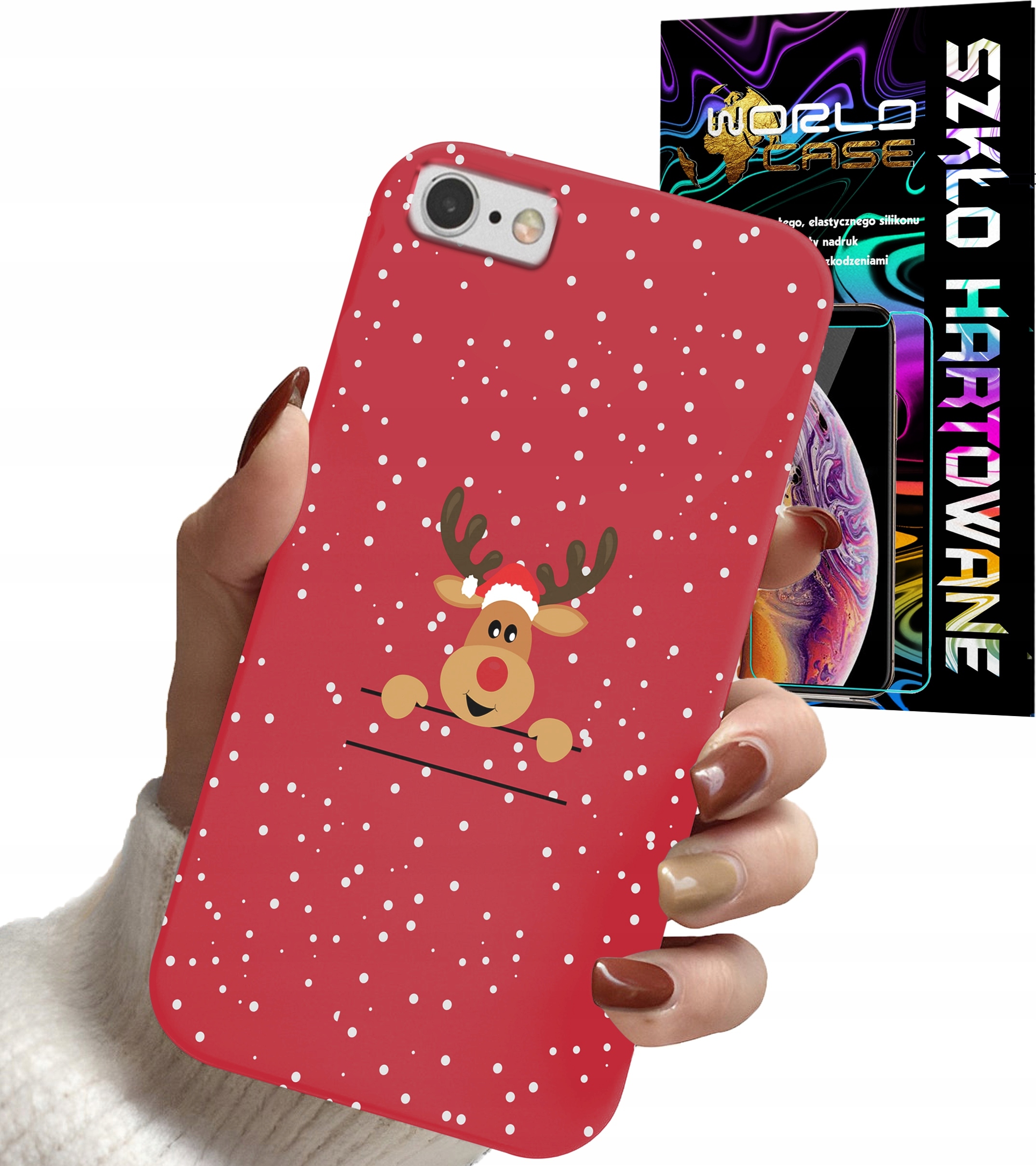 ETUI DO IPHONE 7 8 (SE2022) - ŚWIĄTECZNE WZORY RENIFER MIKOŁAJ + SZKŁO