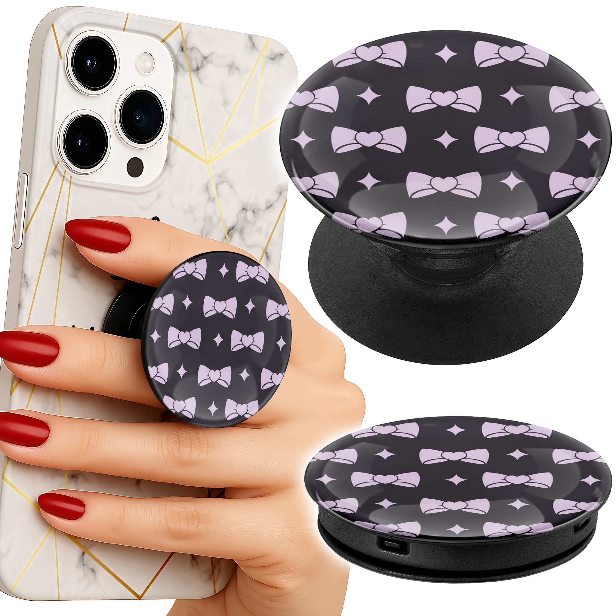 Uchwyt do telefonu Popsocket na palce/stojak KOKARDKA SERCE GWIAZDKA