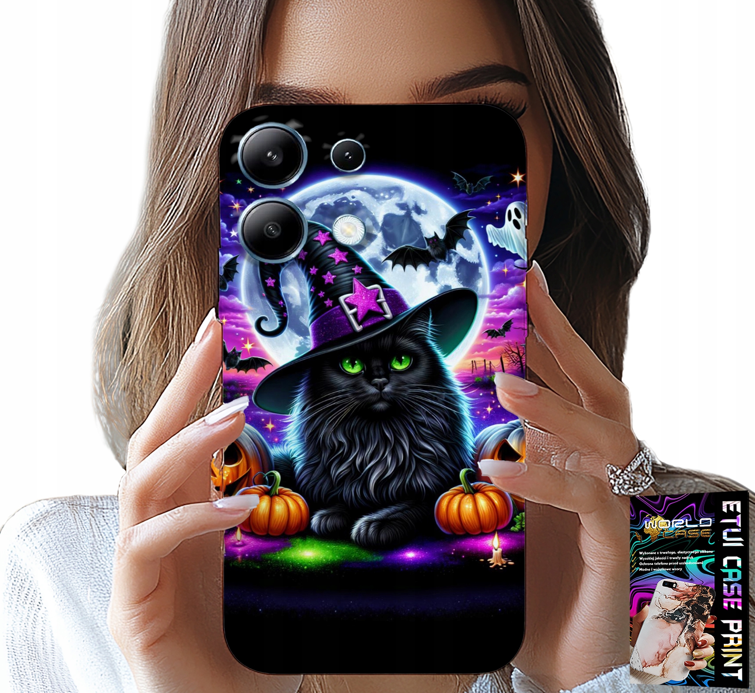ETUI DO XIAOMI NOTE 13 4G - CZARNY KOTEK HALLOWEEN SALEM DYNIA WZORY