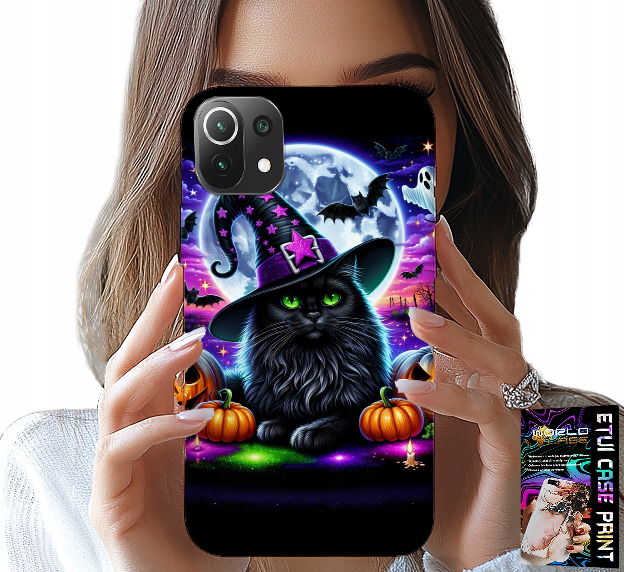 ETUI DO XIAOMI MI 11 LITE - CZARNY KOTEK HALLOWEEN SALEM DYNIA WZORY