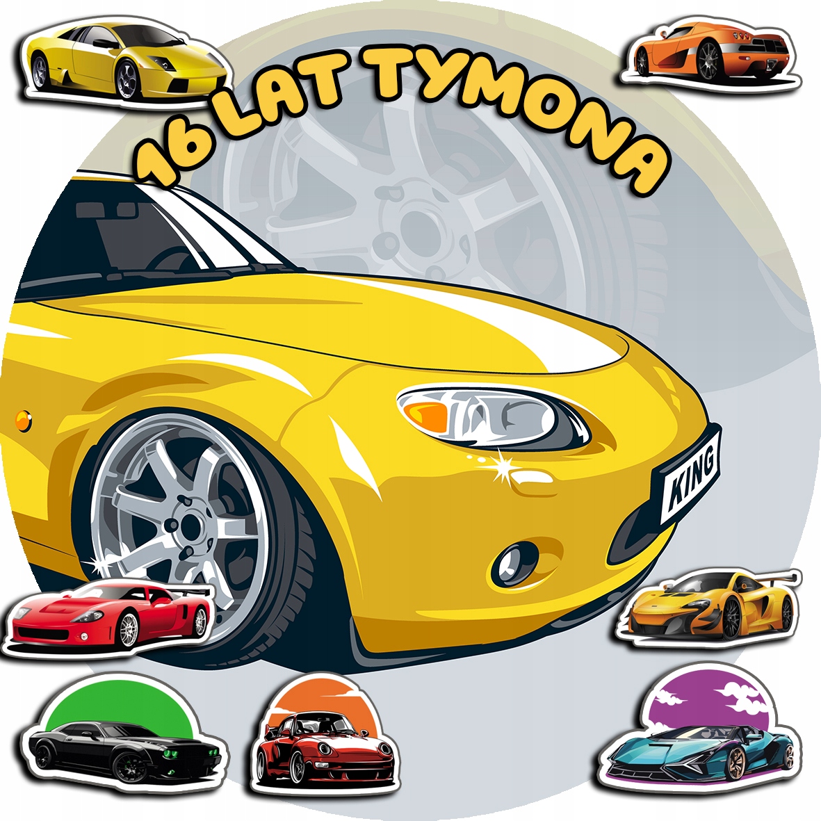 OPŁATEK NA TORT 20CM - SUPER SAMOCHODY AUTKO + IMIĘ + ! 15CM 18CM