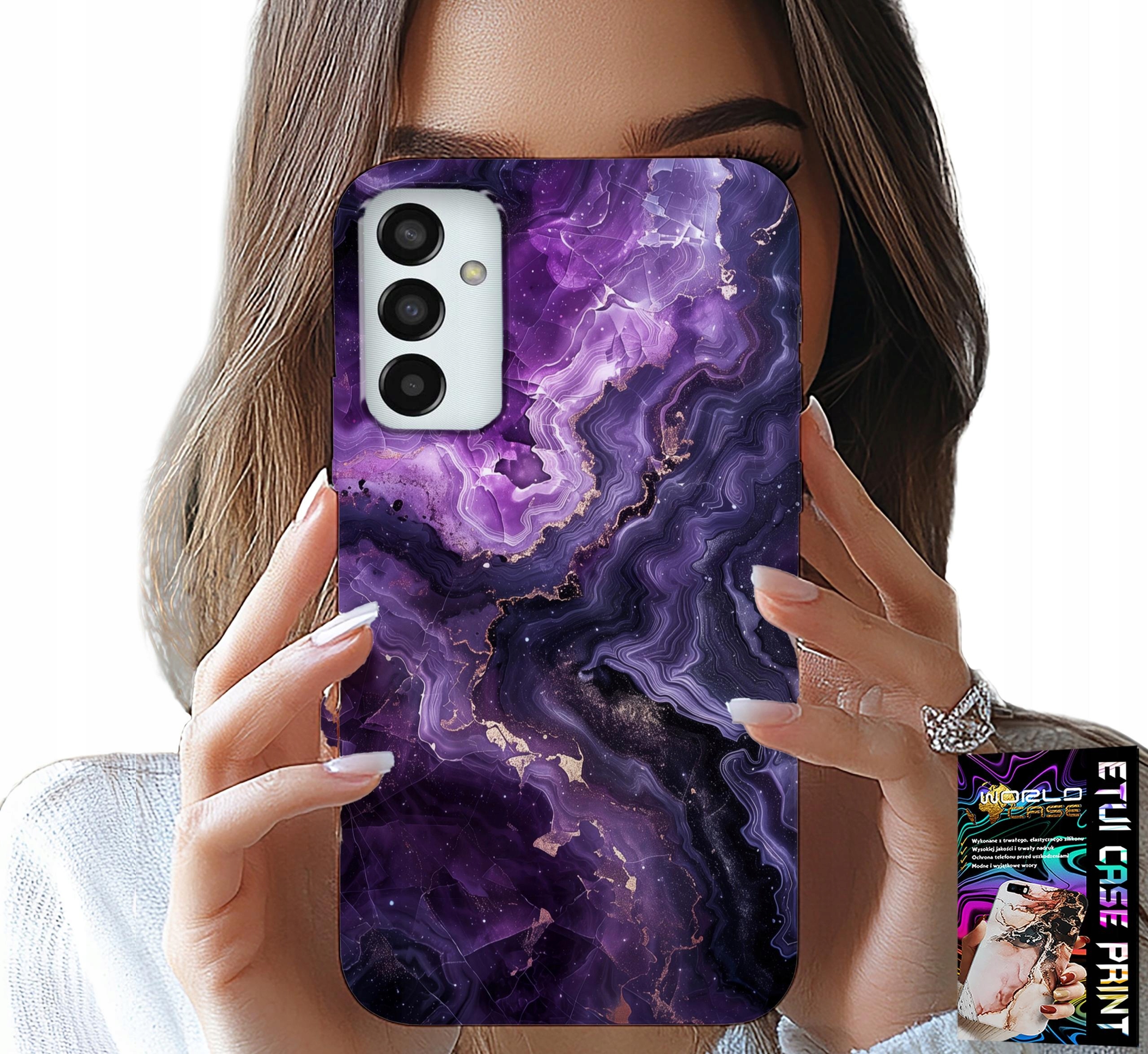 ETUI DO SAMSUNG GALAXY M23 - FIOLETOWY MARMUREK MODNE KOBIECE + SZKŁO