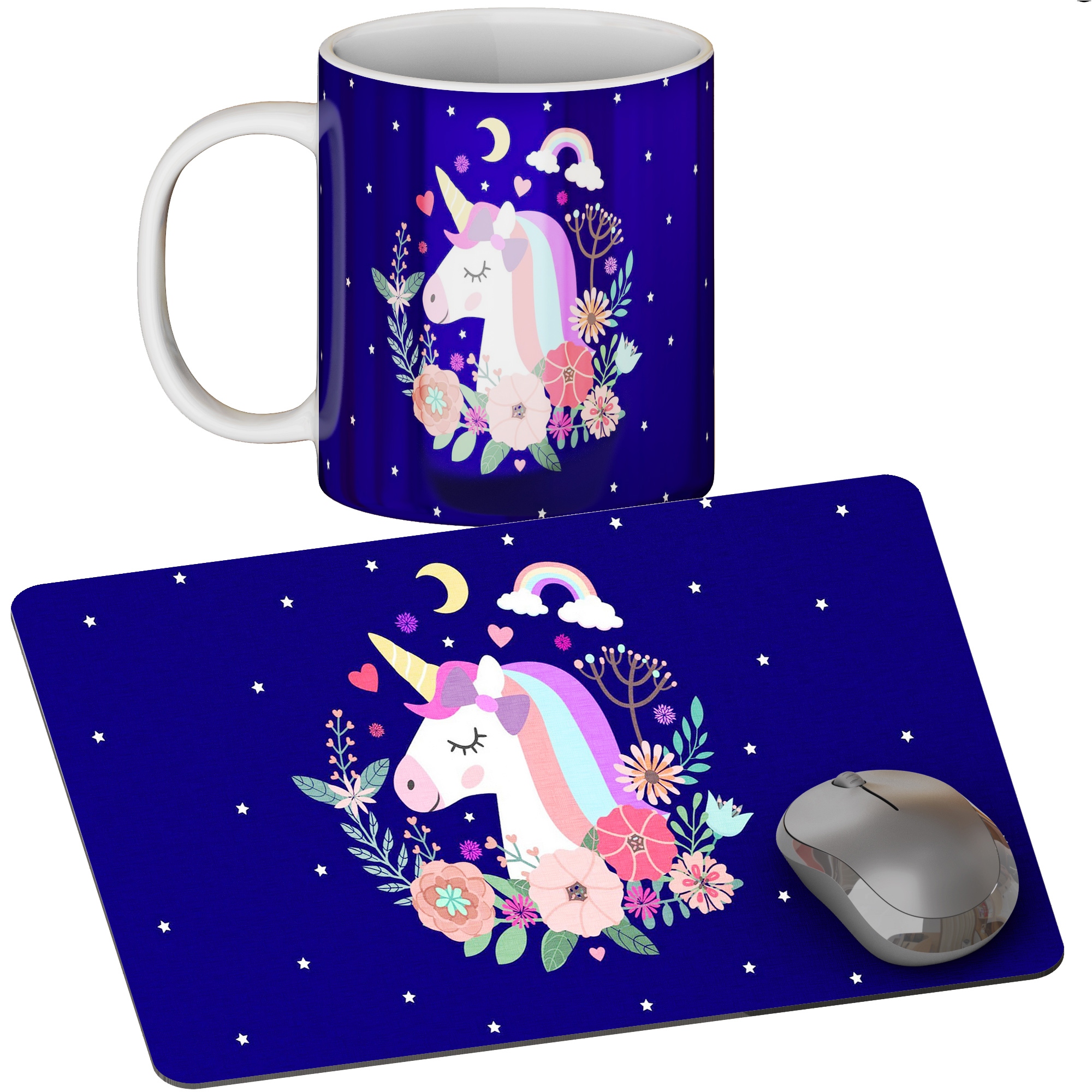 ZESTAW KUBEK + PODKŁADKA - JEDNOROŻEC UNICORN - PREZENT WIELE WZORÓW + IMIĘ