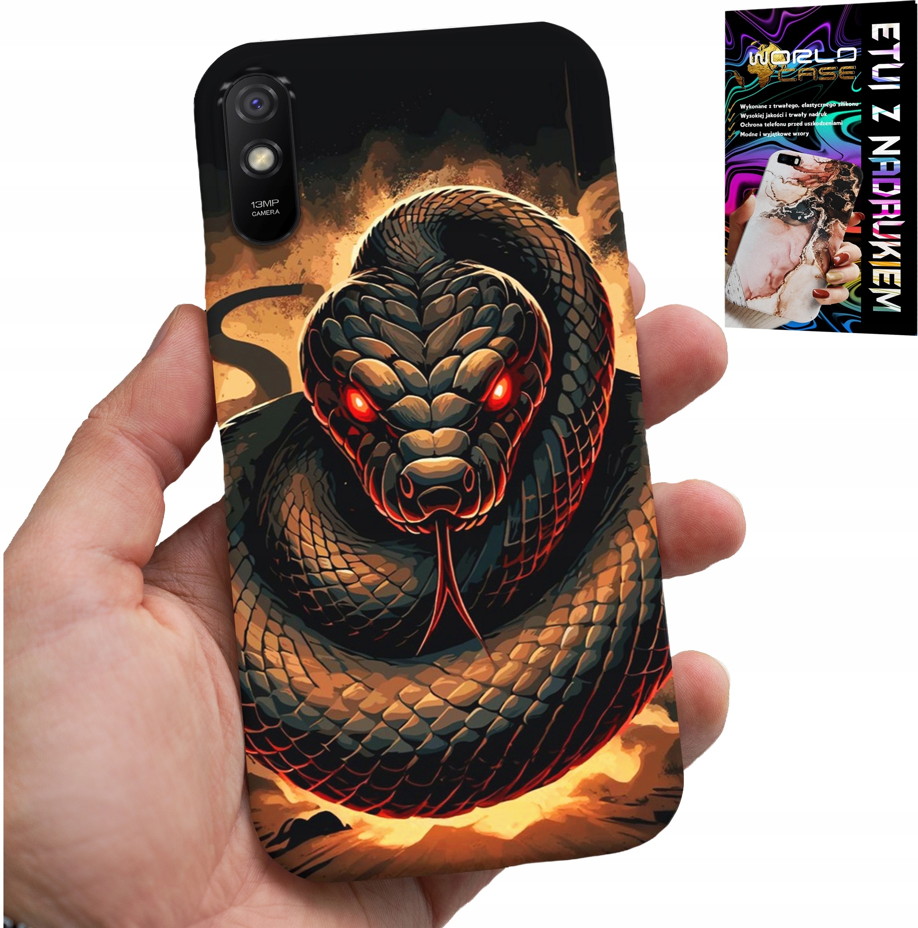 ETUI DO XIAOMI REDMI 9A - WĄŻ, WĘŻE KOBRA GRZECHOTNIK CASE + FOLIA