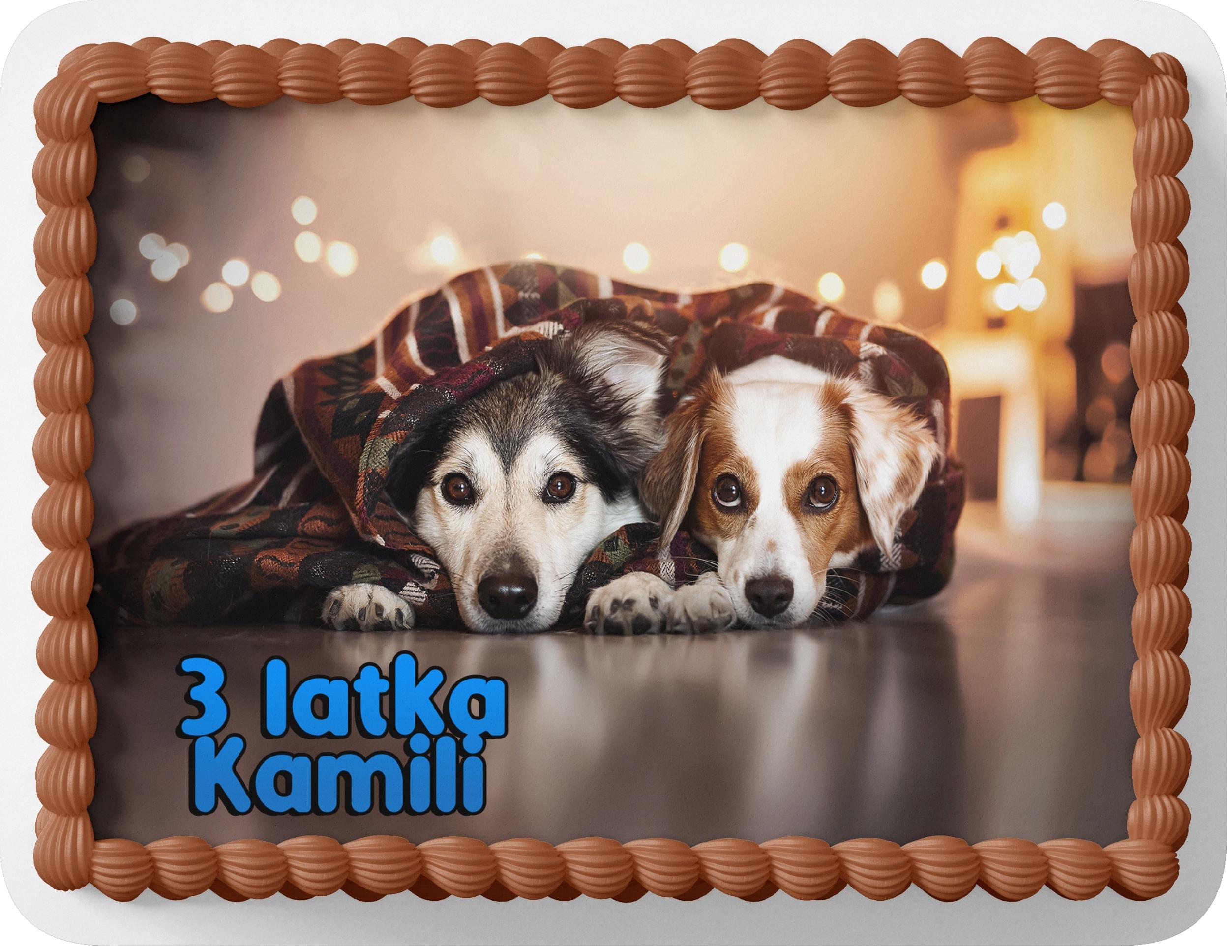 PROSTOKĄTNY OPŁATEK NA TORT A4 20x29CM - PIESEK PIES PSY + IMIĘ