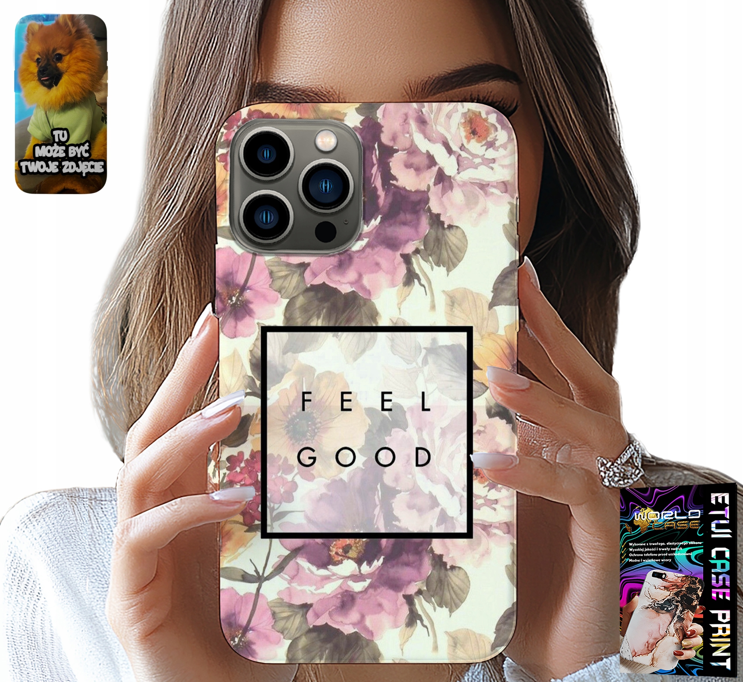 ETUI DO IPHONE 13 PRO - KWIATISTY WZÓR, MODNE DAMSKIE + SZKŁO