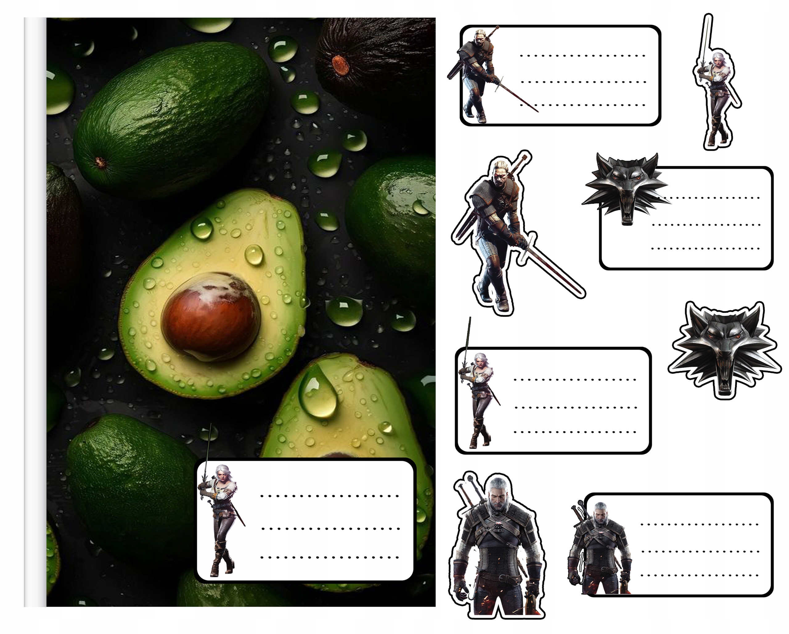 NAKLEJKI NA ZESZYT ZESZYTY NALEPKA 8szt - WIEDZMIN WZORY Z GIER + GRATIS