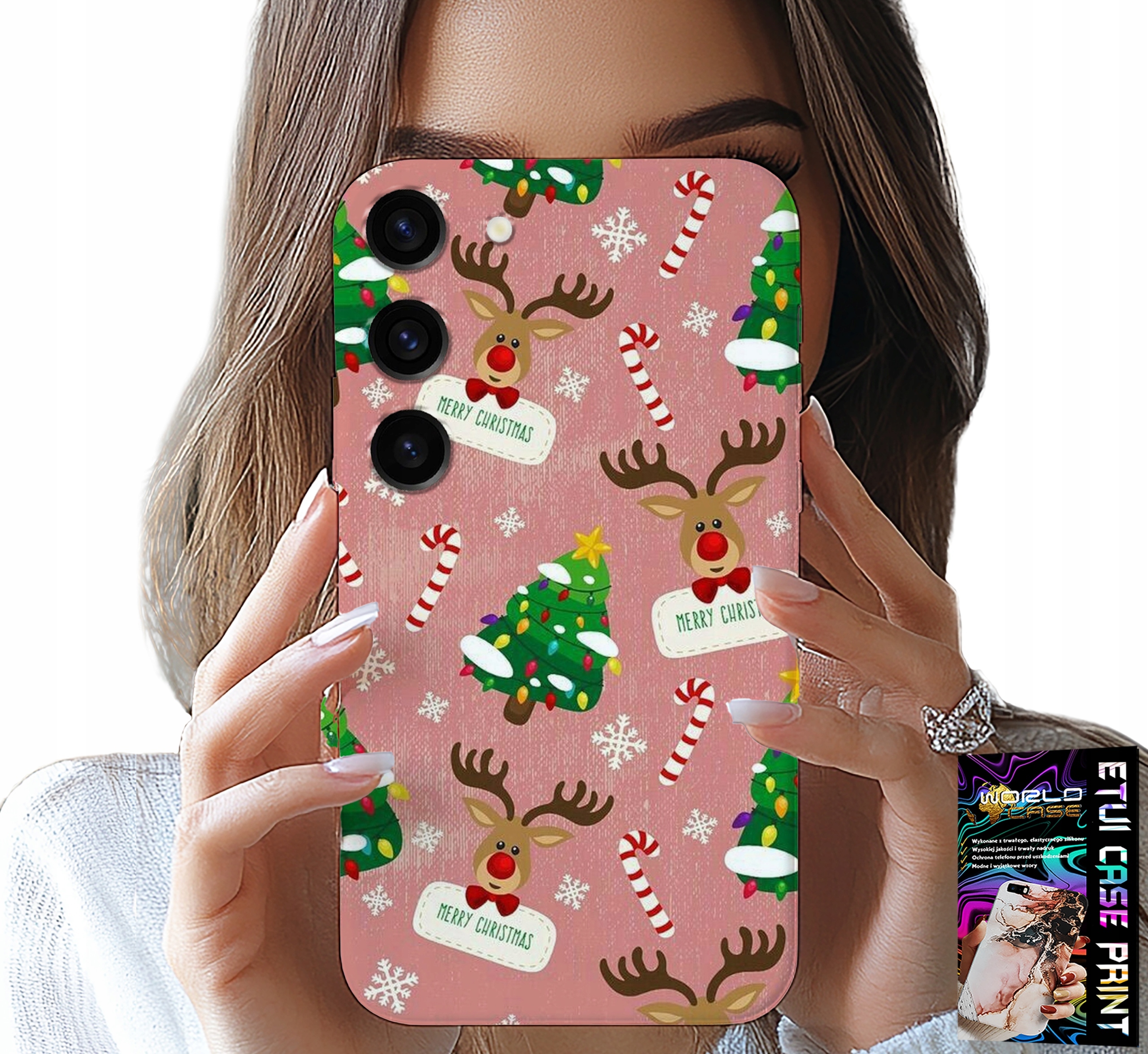 ETUI DO SAMSUNG GALAXY S23 - ŚWIĄTECZNE RENIFERY CHOINKI LASKA WZORY