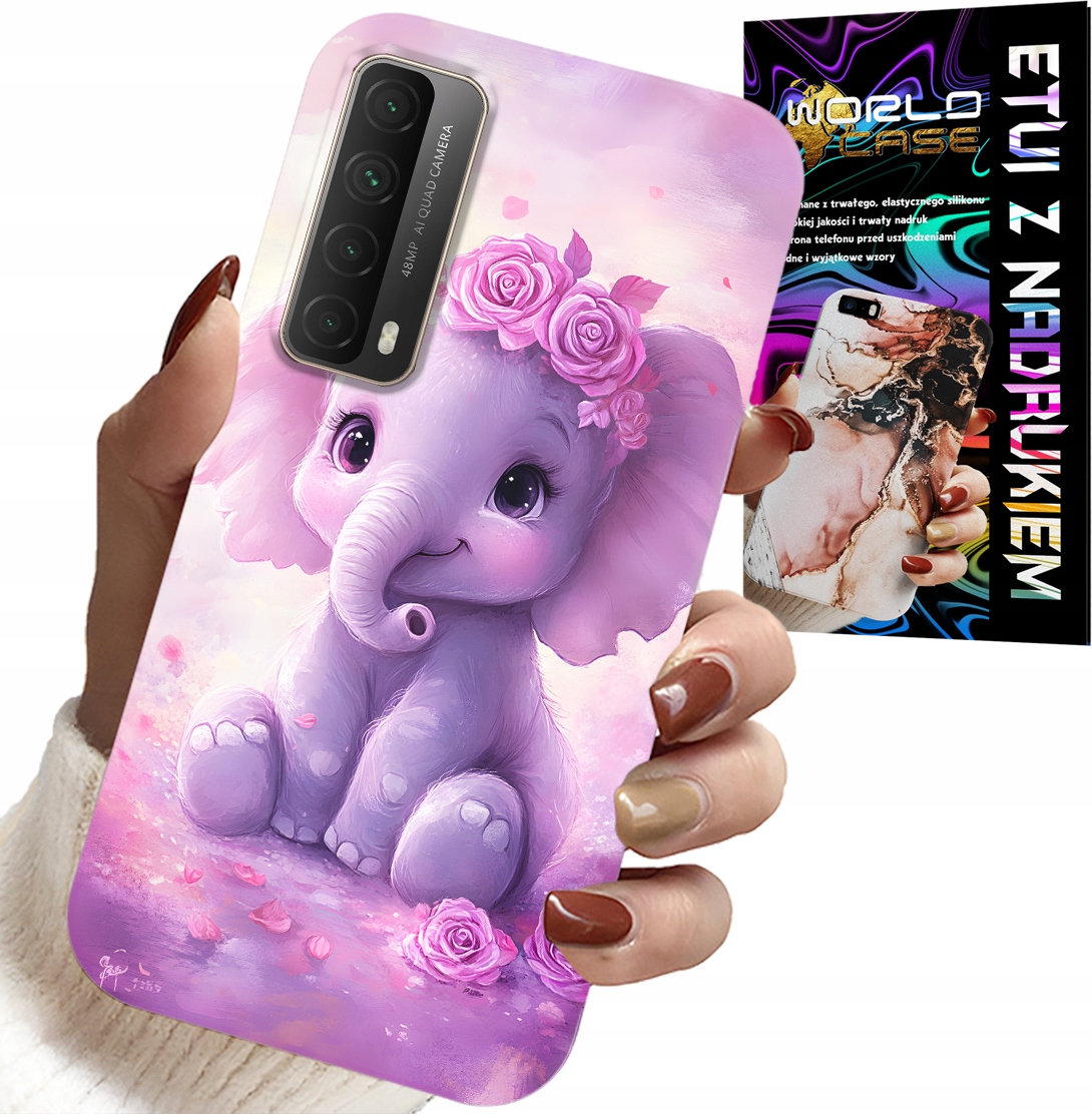 ETUI DO HUAWEI P SMART 2021 - SŁODKI SŁONIK NA RÓŻOWYM TLE CASE +FOLIA