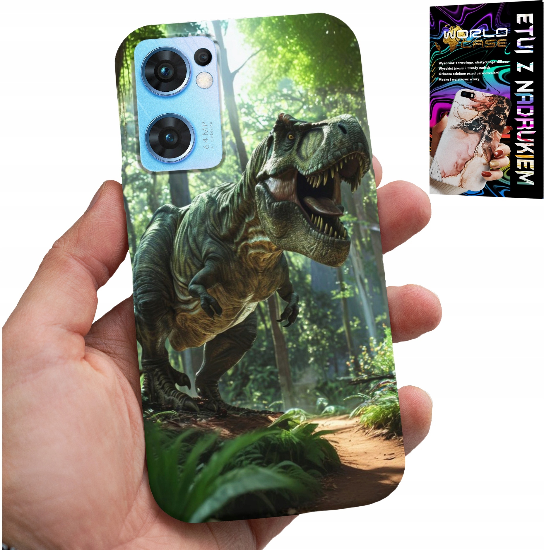 ETUI DO OPPO RENO7 5G - DINO DINOZAUR TYRANOZAUR CASE + SZKŁO