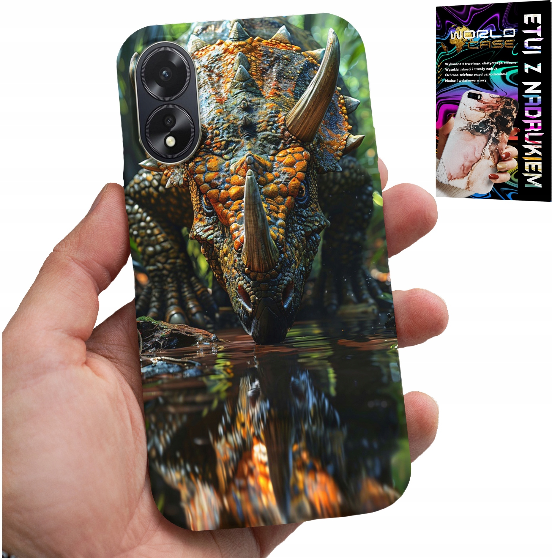 ETUI DO OPPO A78 4G - DINO DINOZAUR TRICERATOPSEM FUTERAŁ