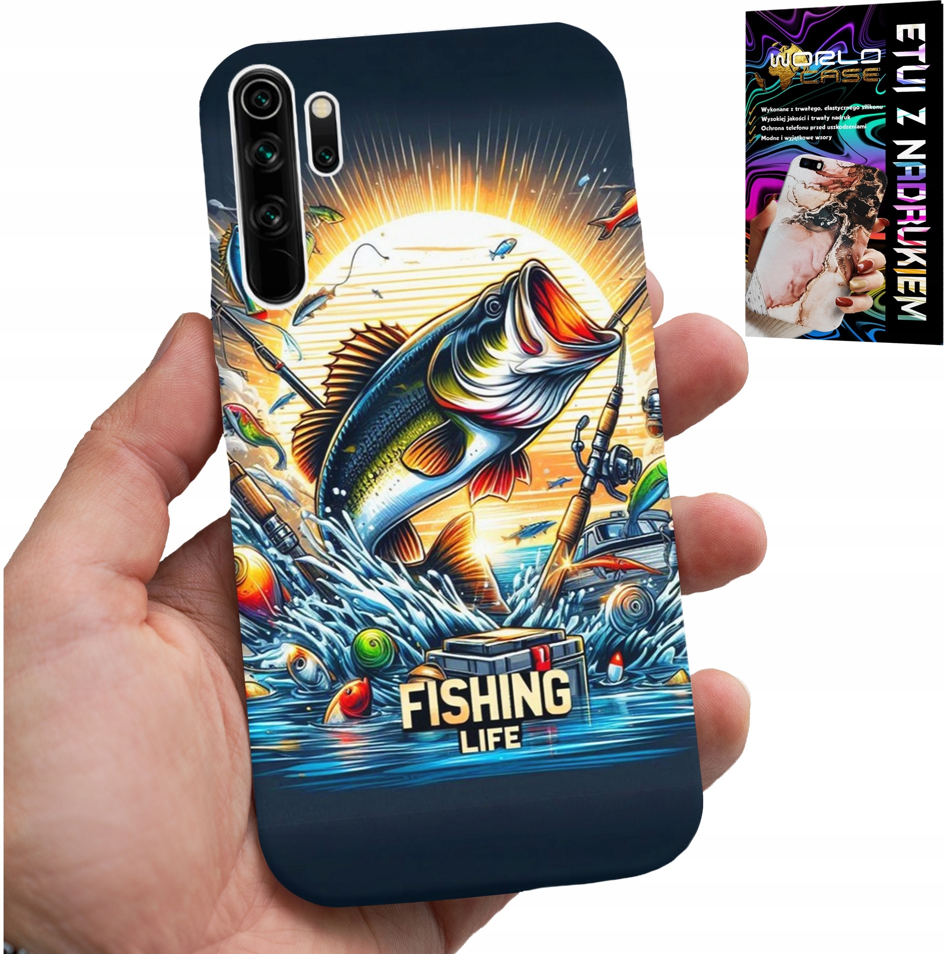 ETUI DO XIAOMI NOTE 8 - WZORY DLA WĘDKARZA, RYBY, DORSZ, ŁOSOŚ