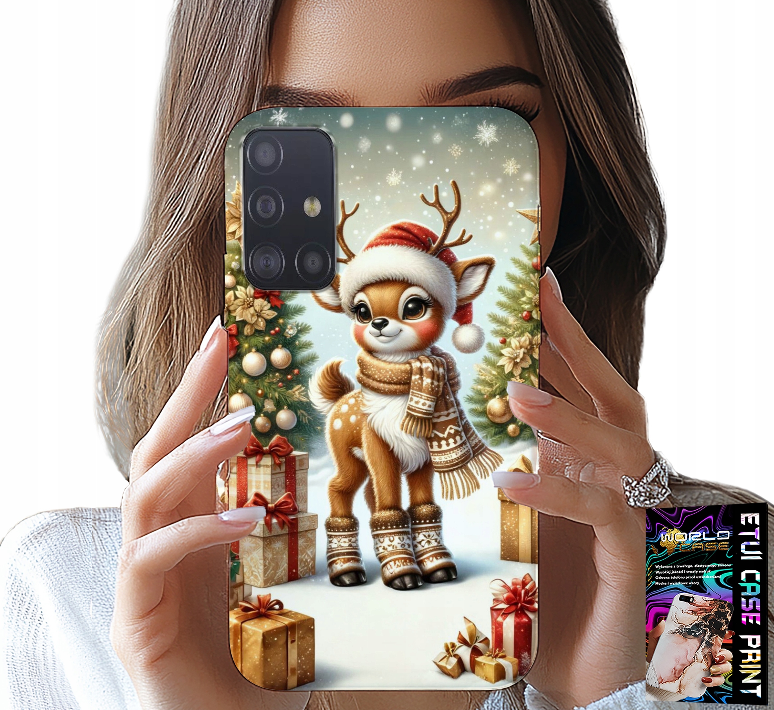 ETUI DO SAMSUNG GALAXY M31S - RENIFER, WZORY BOŻONARODZENIOWE + SZKŁO