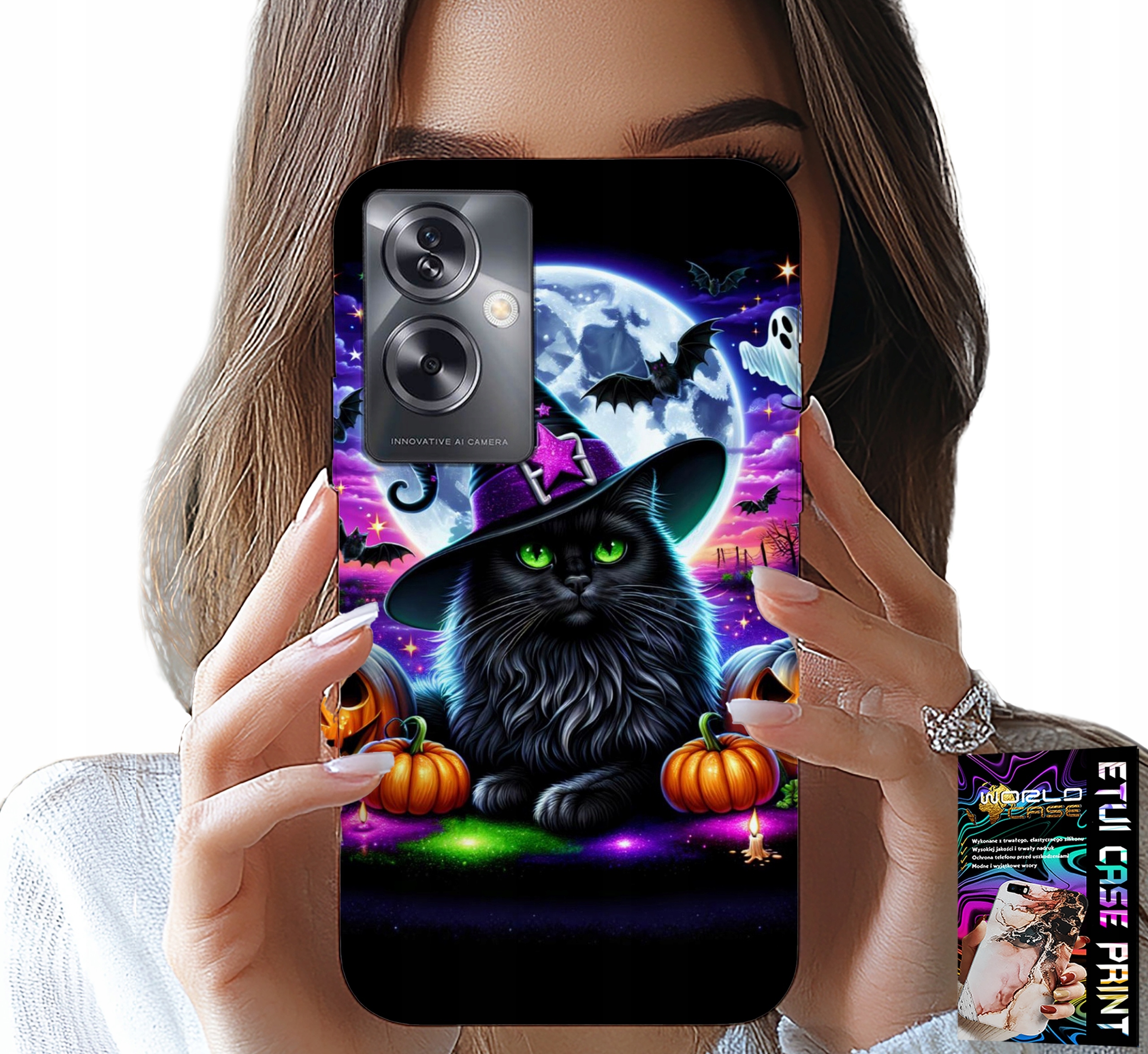 ETUI DO OPPO A79 5G - CZARNY KOTEK HALLOWEEN SALEM DYNIA WZORY