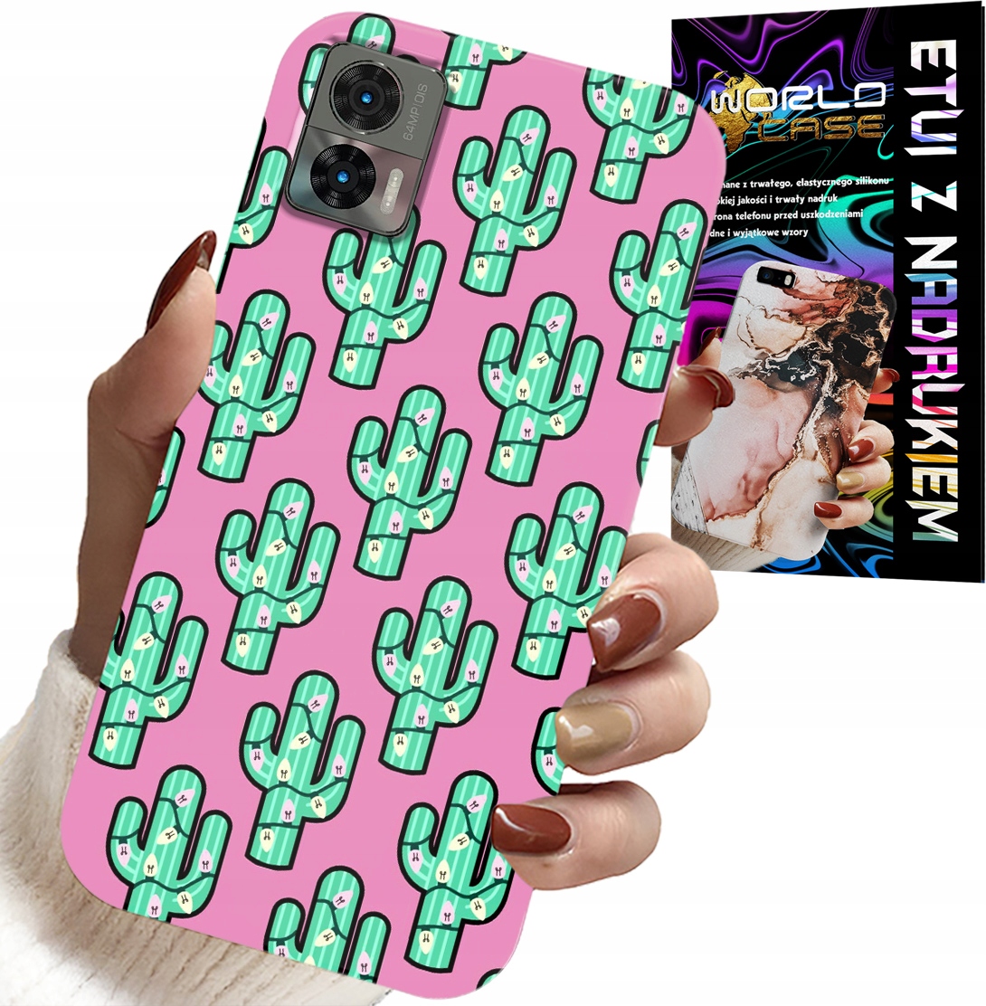 ETUI DO MOTOROLA EDGE 30 NEO - KAKTUSY, KAKTUS NA RÓŻOWYM TLE + FOLIA