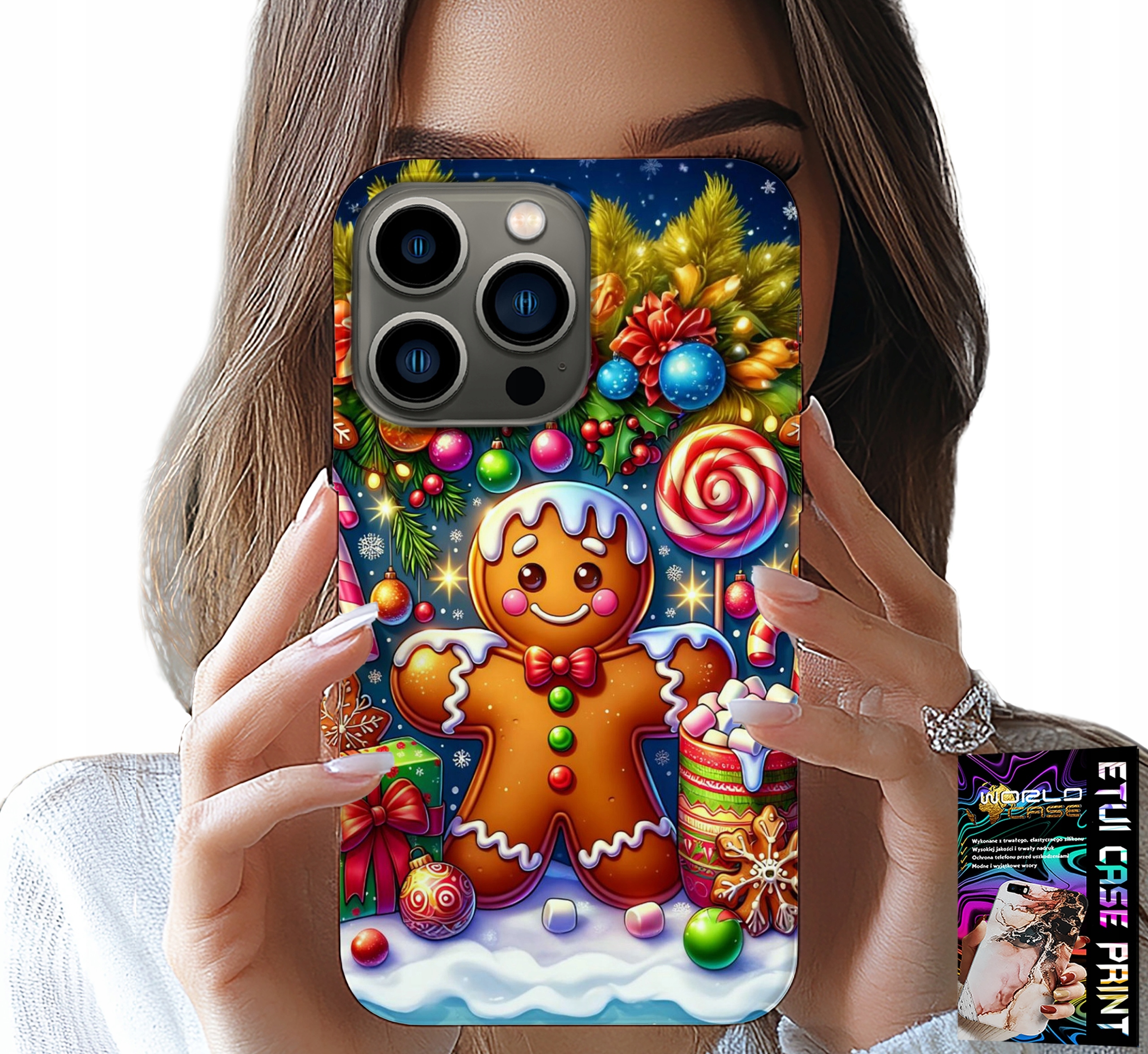 ETUI DO IPHONE 14 PRO MAX - PIERNIK, CUKIERKOWE WZORY ŚWIĘTA + SZKŁO