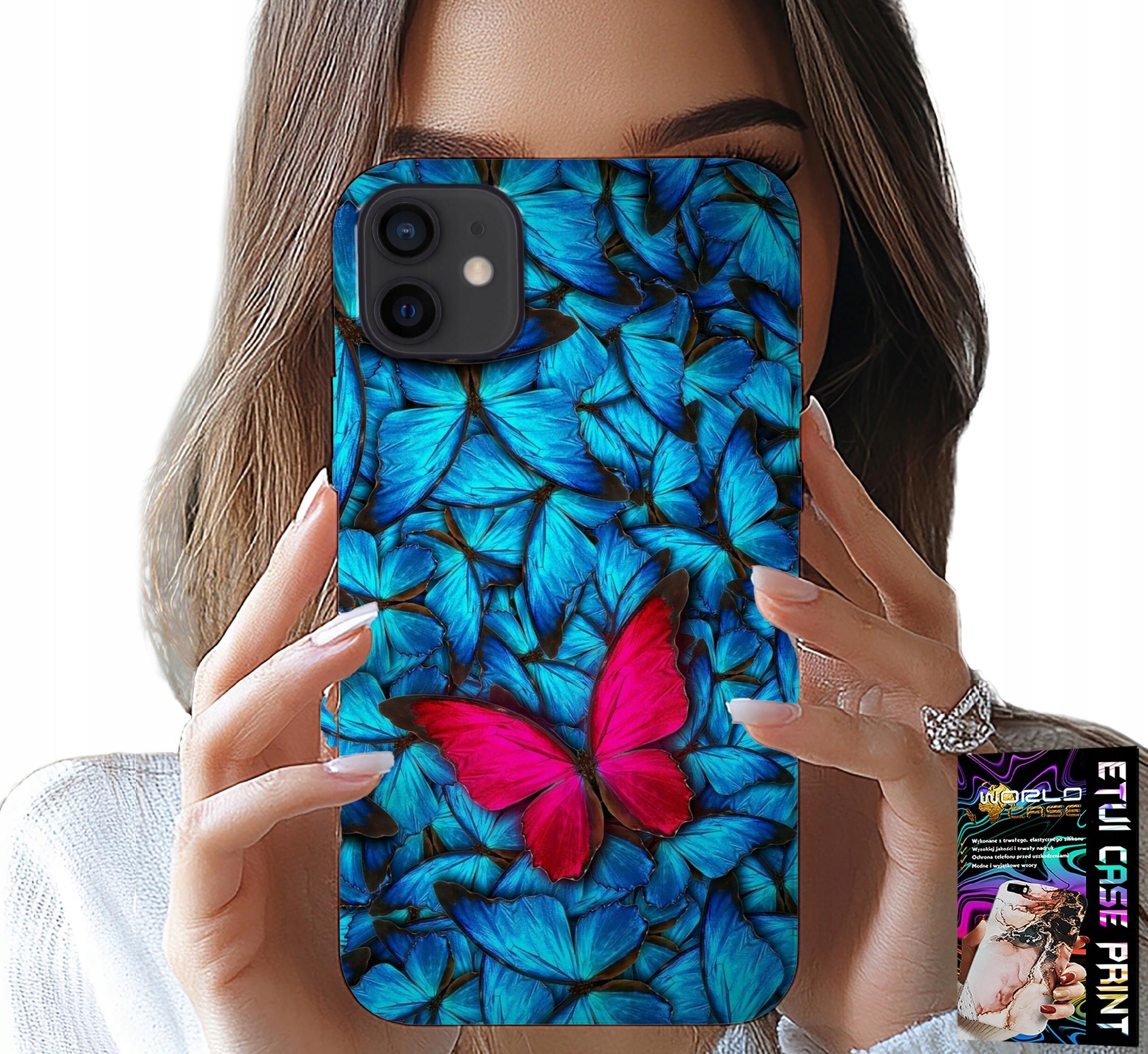 ETUI DO IPHONE 12 - NIEBIESKIE MOTYLKI, MOTYL, KOBIECE WZORY
