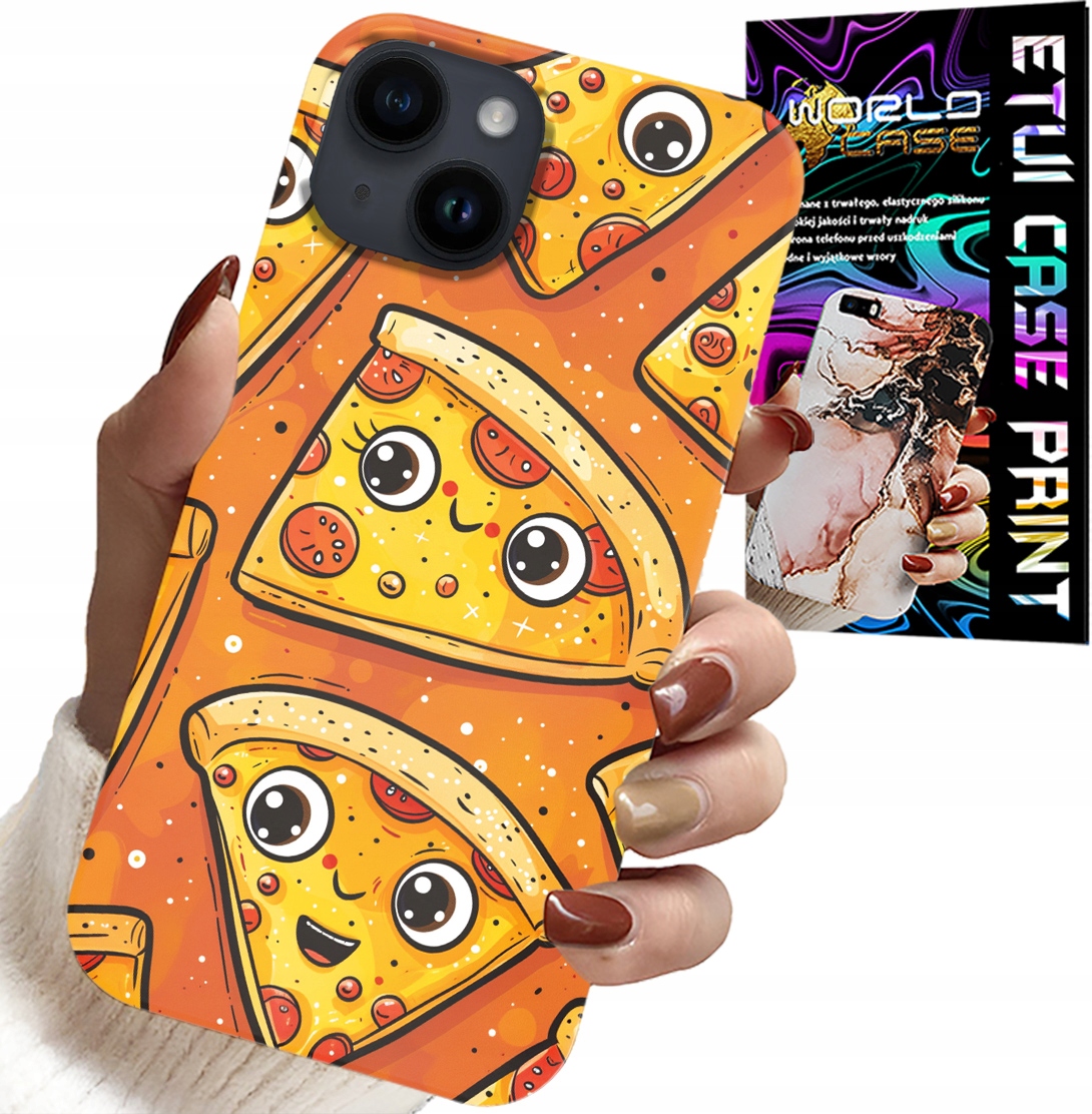 ETUI DO IPHONE 14 PLUS - SŁODKIE UŚMIECHNIĘTE PIZZE CASE + SZKŁO