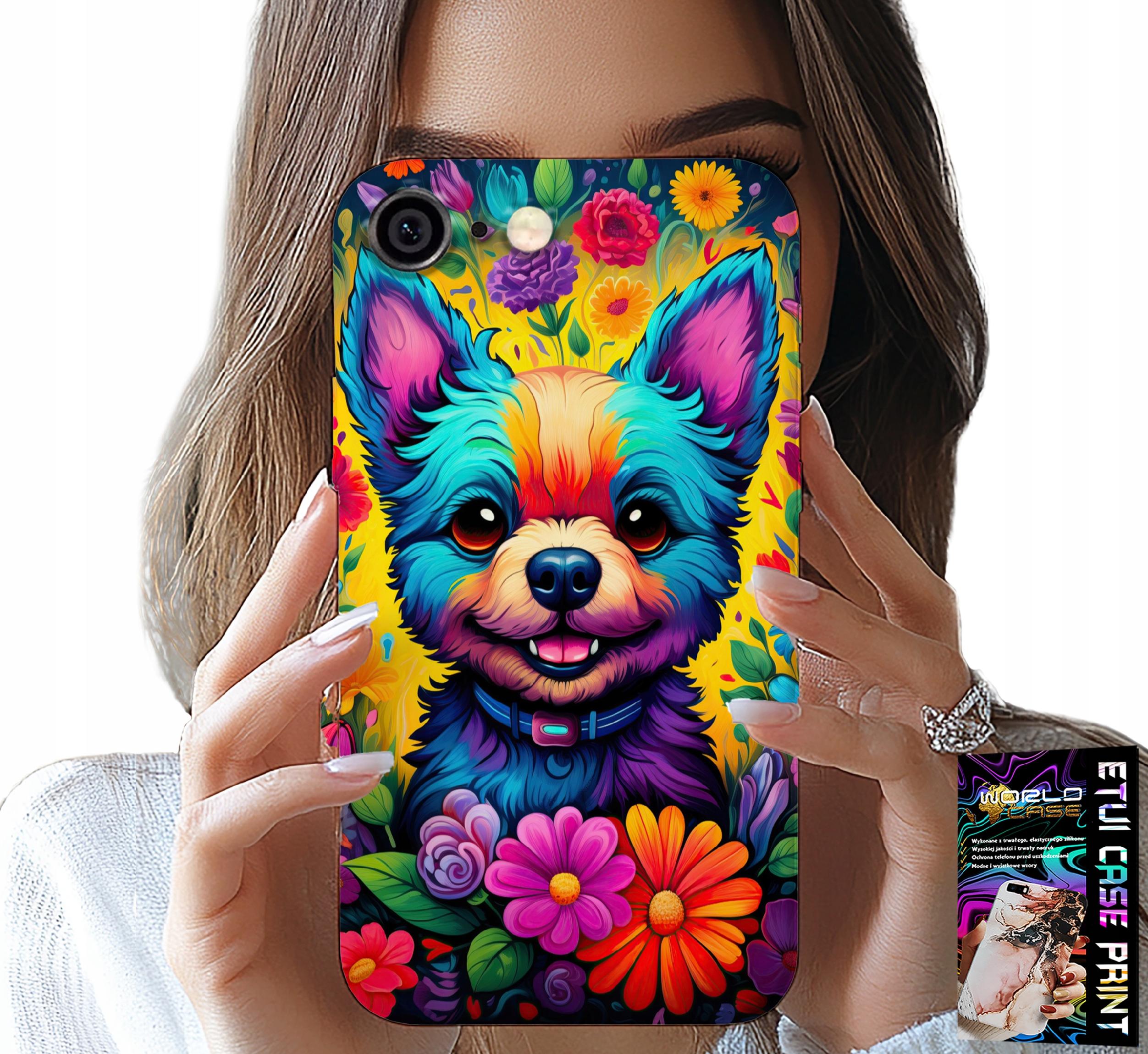 ETUI DO IPHONE 6 / 6S - KWIACISTE WZORY PIESEK PIES JORK PLECKI