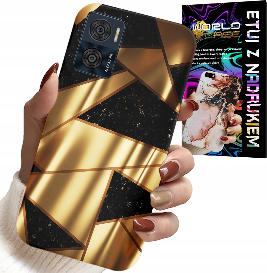 ETUI DO MOTOROLA MOTO E22 / E22I - ZŁOTE ELEGANCKIE WZORY + FOLIA HYDRO