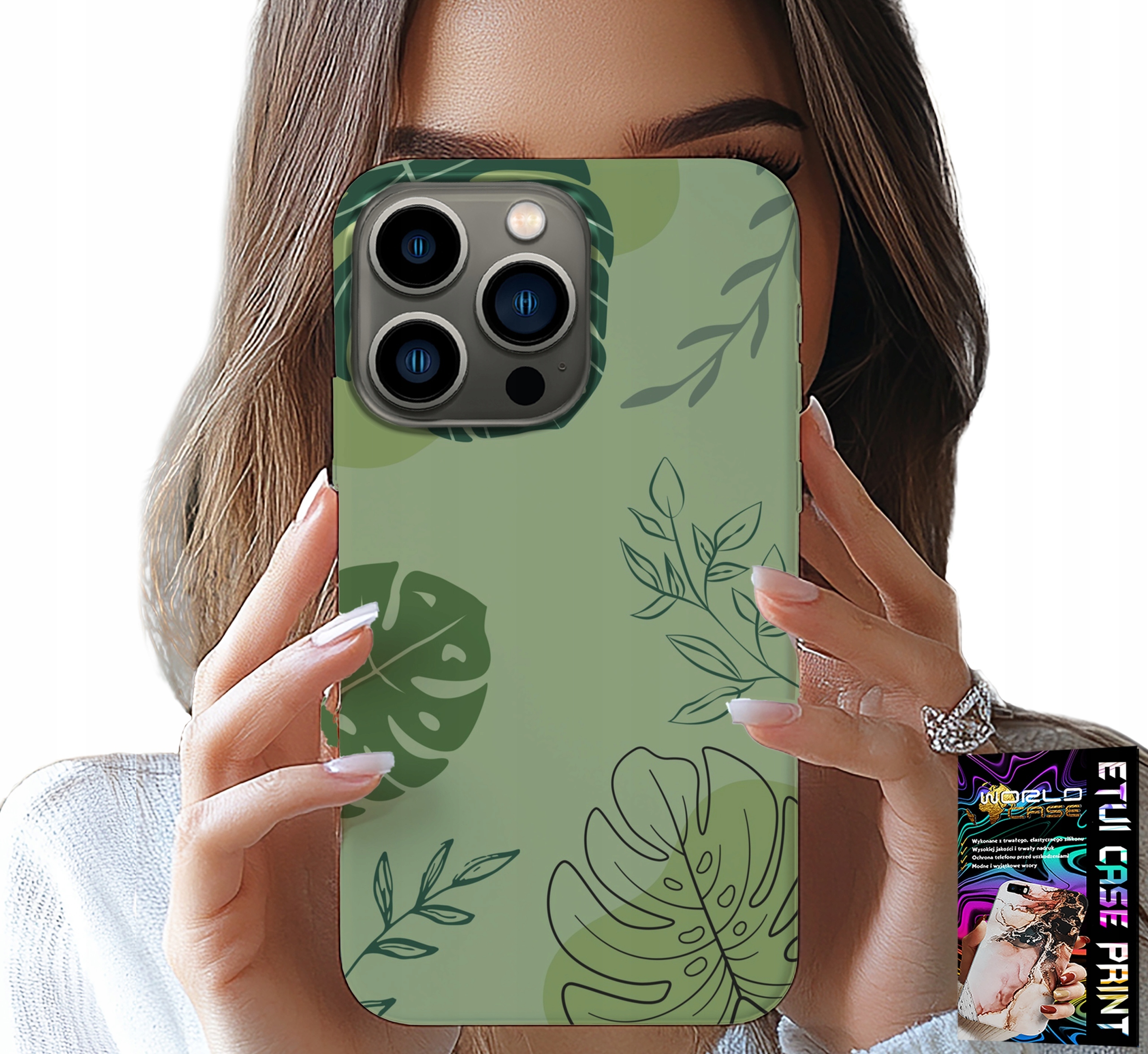 ETUI DO IPHONE 15 PRO MAX - ZIELONE LIŚCIE ROŚLINNE WZORY PLECKI