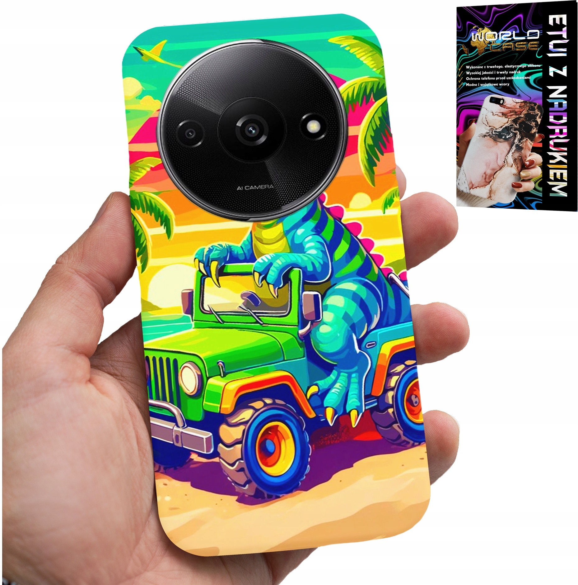 ETUI DO XIAOMI REDMI A3 - DINOZAUR W CIĘŻARÓWCE WZORY DLA DZIECI