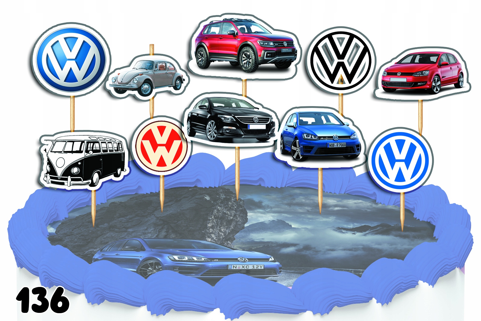 TOPPERY NA TORT OZDOBNE DEKORACJA ZESTAW - SAMOCHODY VOLKSWAGEN 10szt.
