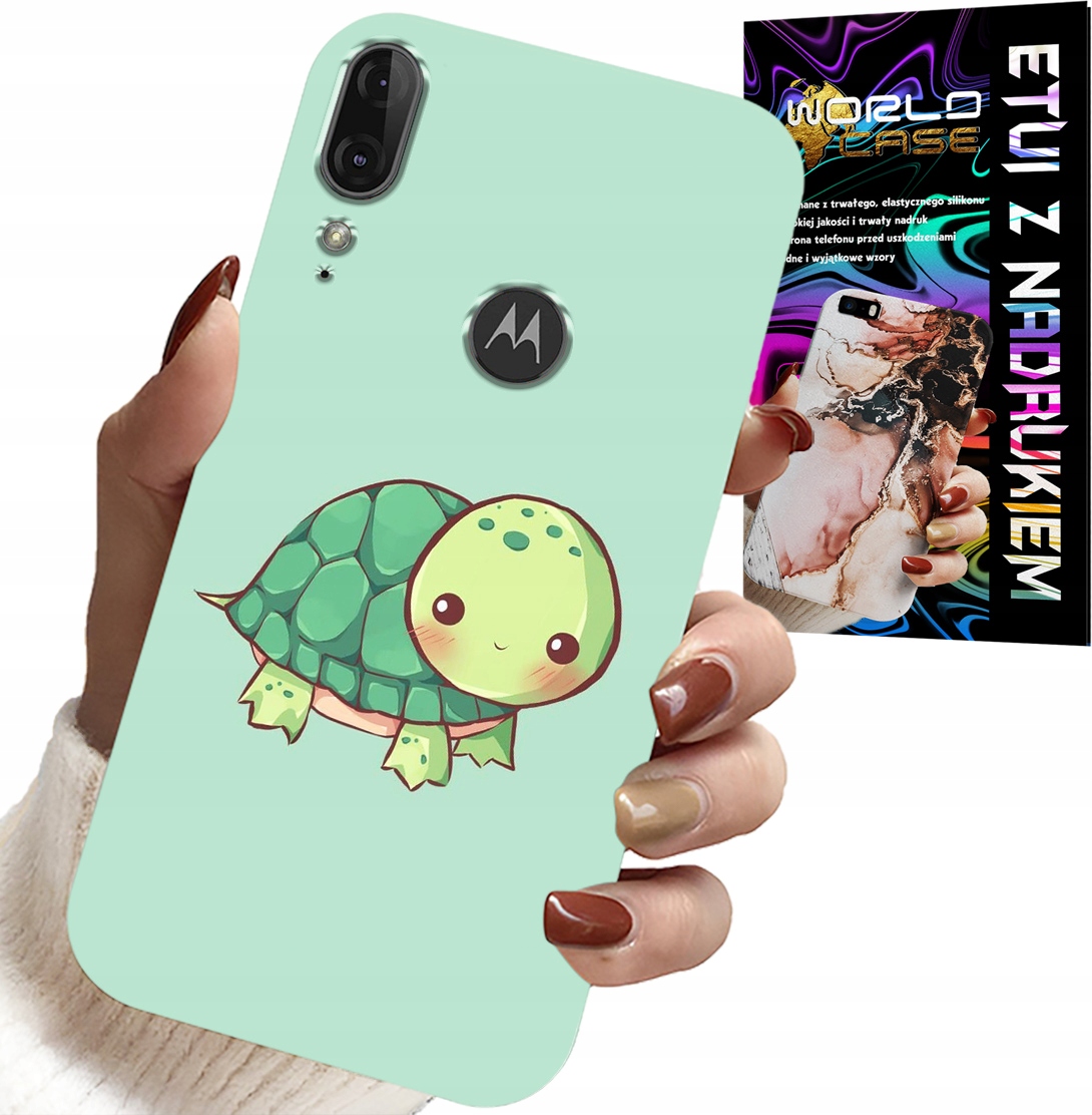 ETUI DO MOTOROLA MOTO E6 PLUS - SŁODKIE ŻÓŁWKI WZORY DLA DZIECI + SZKŁO