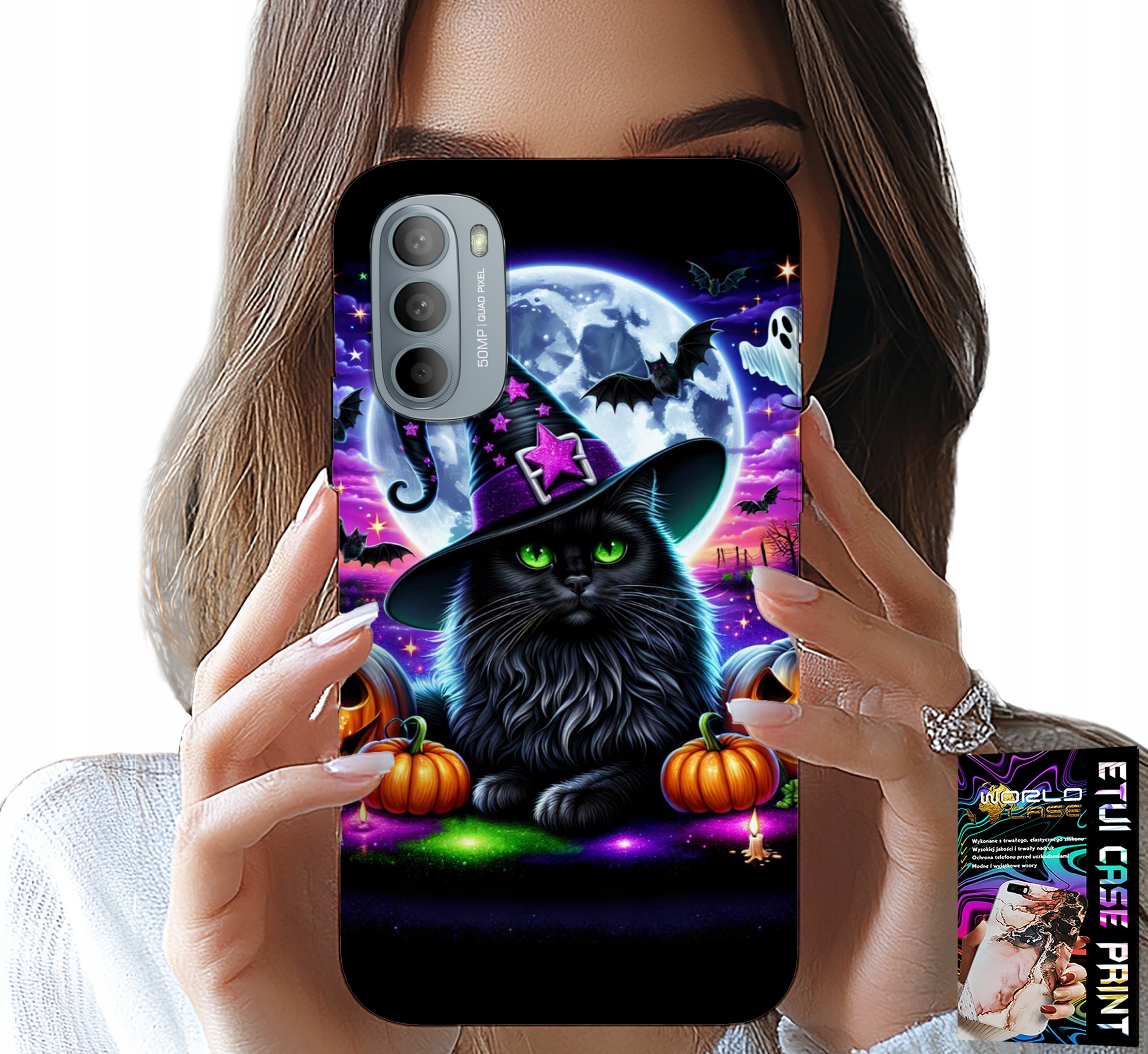 ETUI DO MOTOROLA G31 / G41 - CZARNY KOTEK HALLOWEEN SALEM DYNIA WZORY