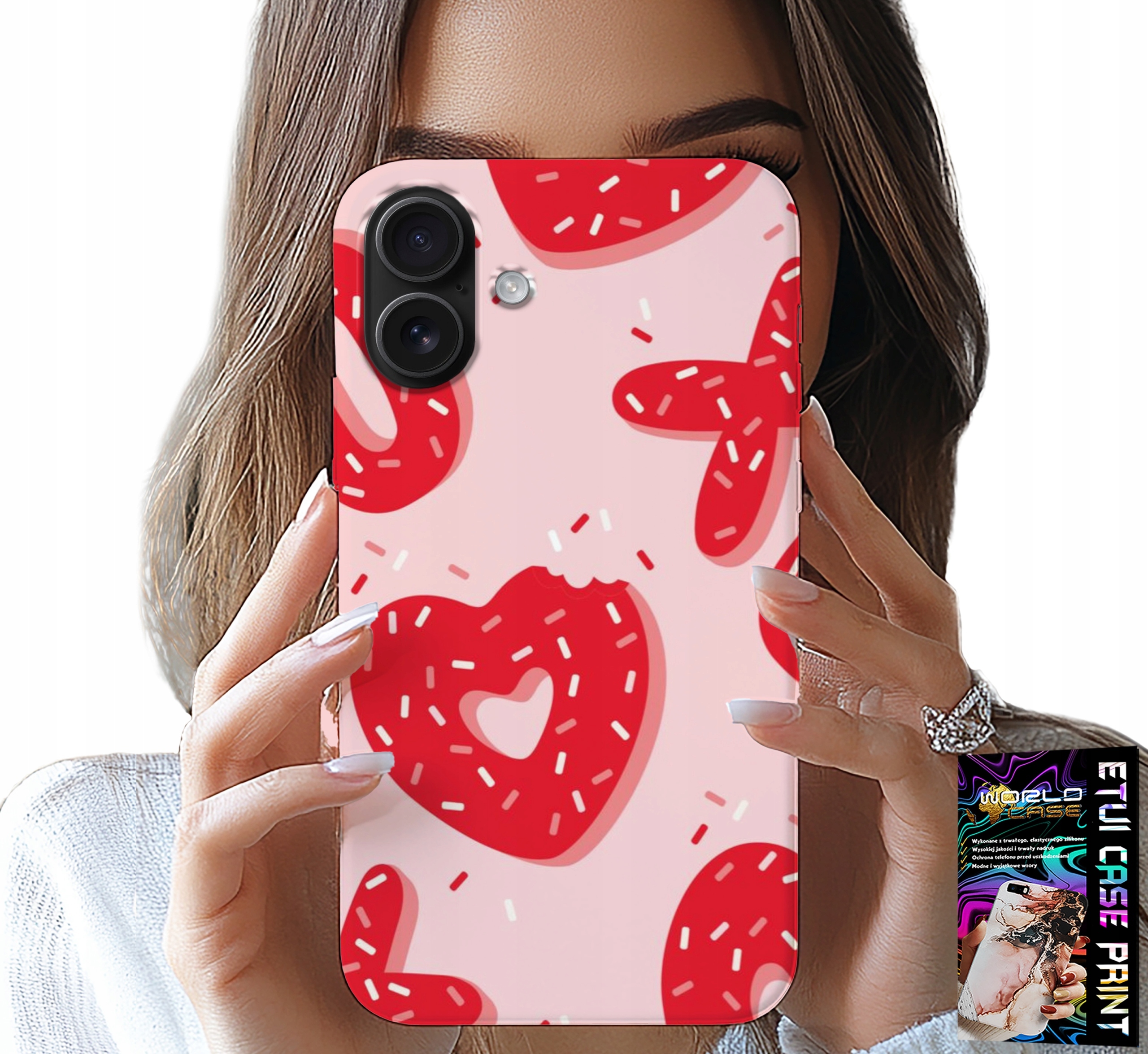 ETUI DO IPHONE 16 PLUS - KOBIECE, MODNE WZORY XOXO SERCE + SZKŁO