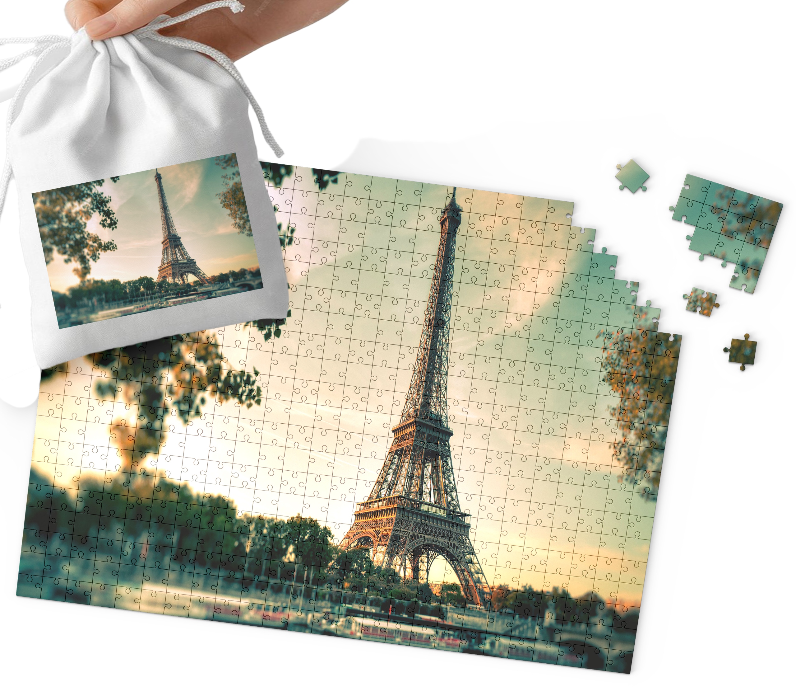 PUZZLE - PIĘKNE WIDOKI PARYŻ Wieża Eiffla WIELE WZORÓW 35el + WORECZEK