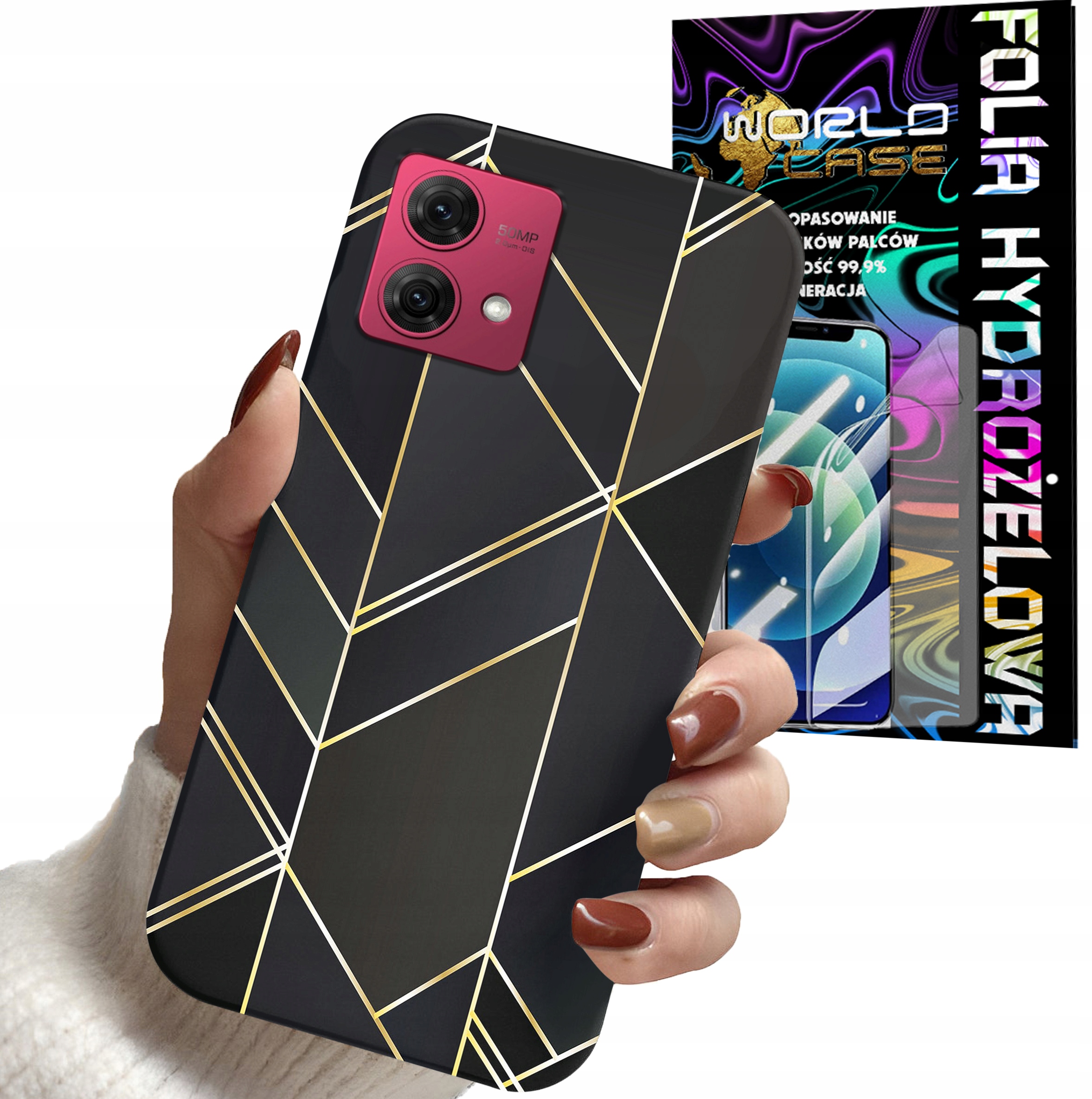 ETUI DO MOTOROLA EDGE 40 NEO - MARMUREK GEOMETRYCZNE WZOR KOBIET + FOLIA