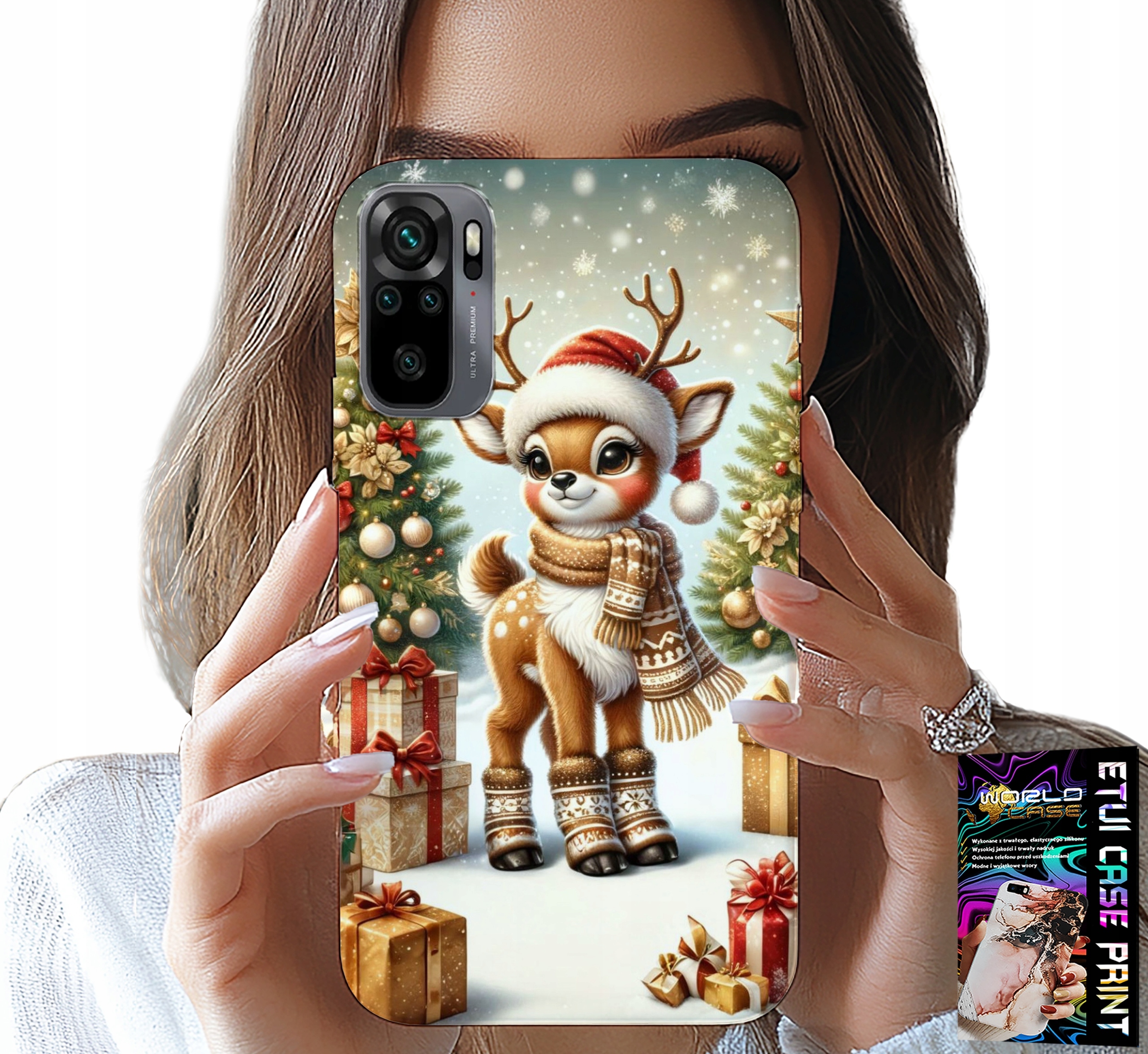 ETUI DO XIAOMI NOTE 10 / 10S - RENIFER, WZORY BOŻONARODZENIOWE + SZKŁO