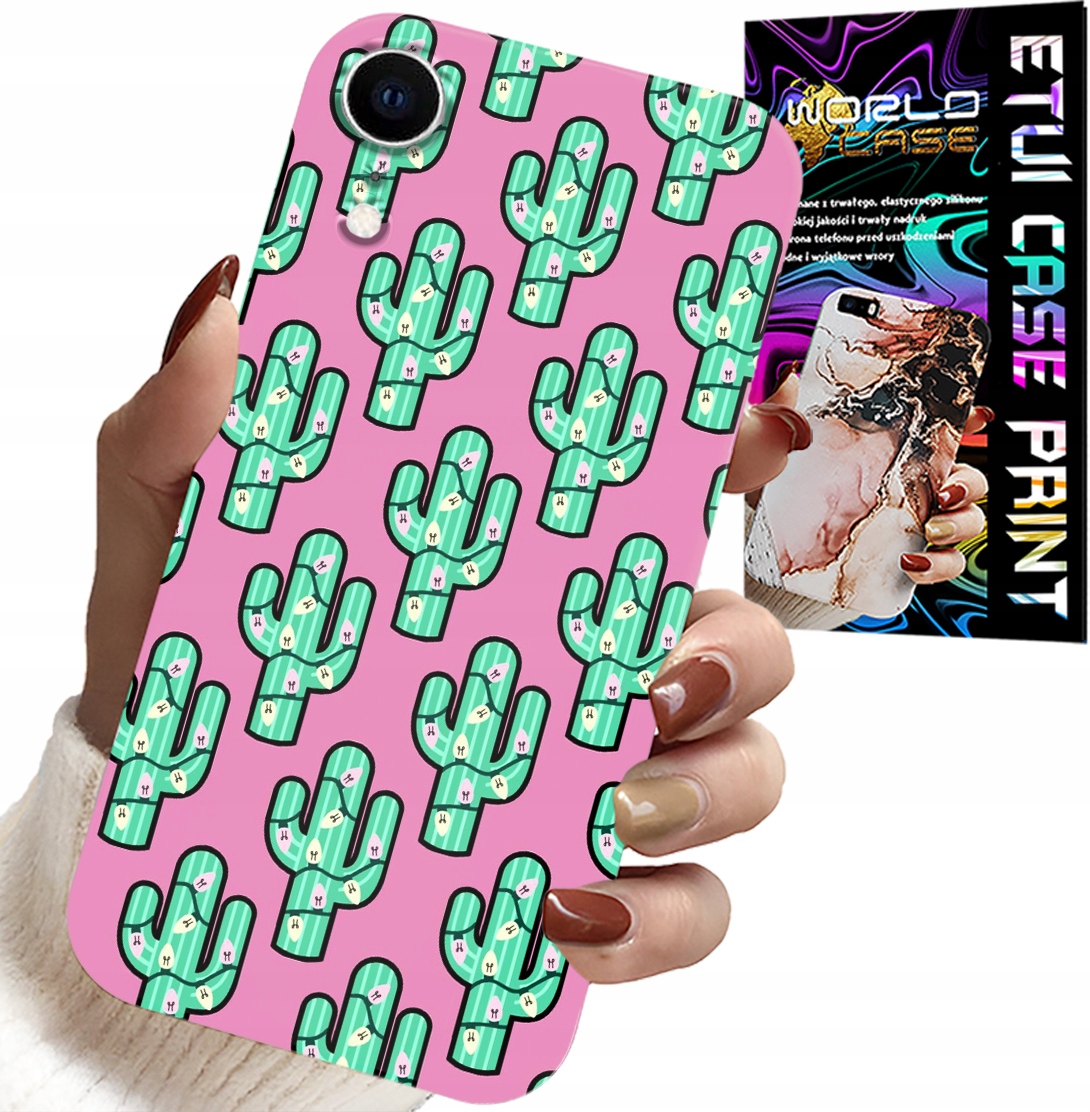ETUI DO IPHONE XR - KAKTUSY, KAKTUS NA RÓŻOWYM TLE + FOLIA