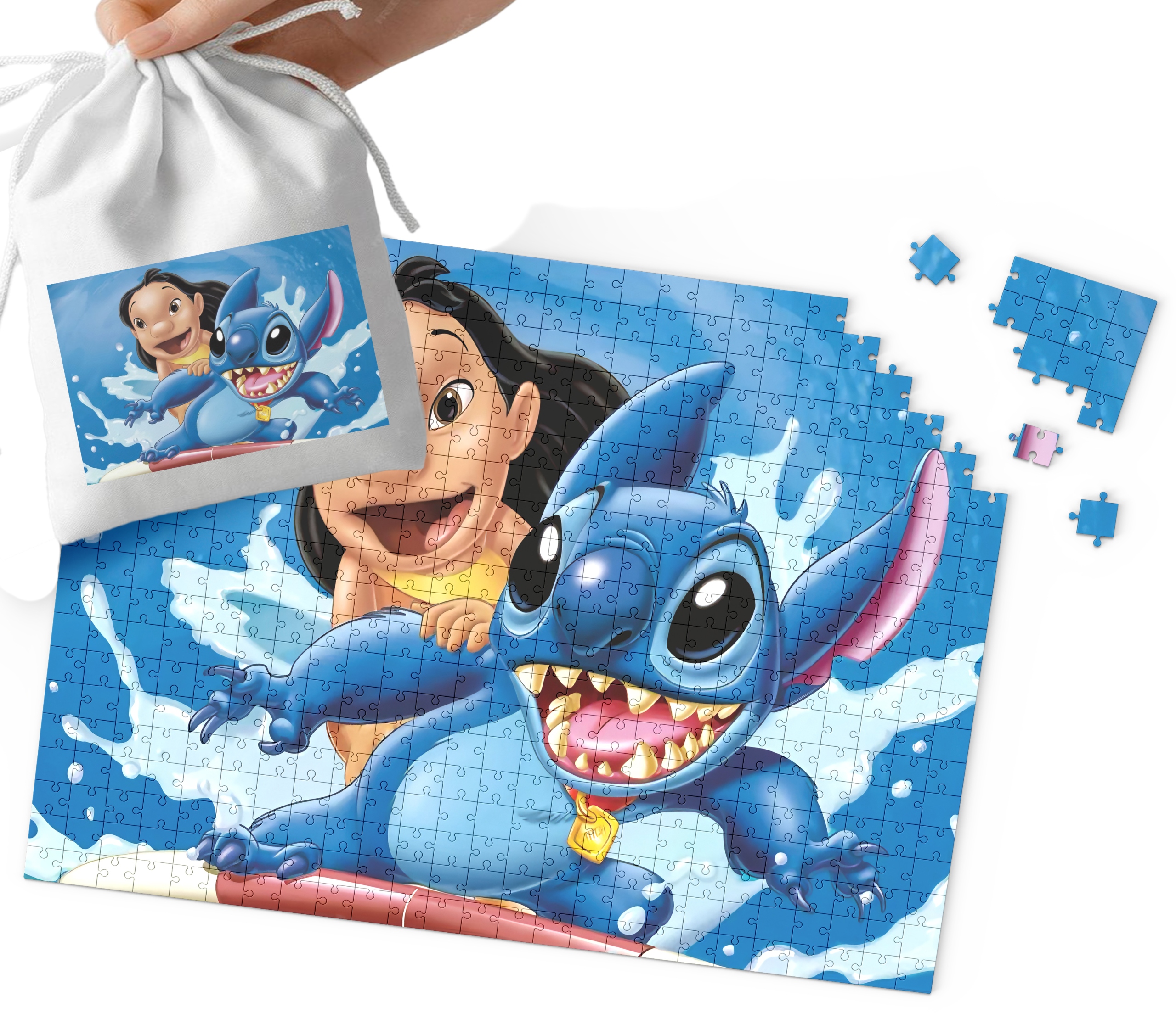 PUZZLE - LILO I STICH WZORY Z BAJEK I GIER DLA DZIECI 70el + WORECZEK