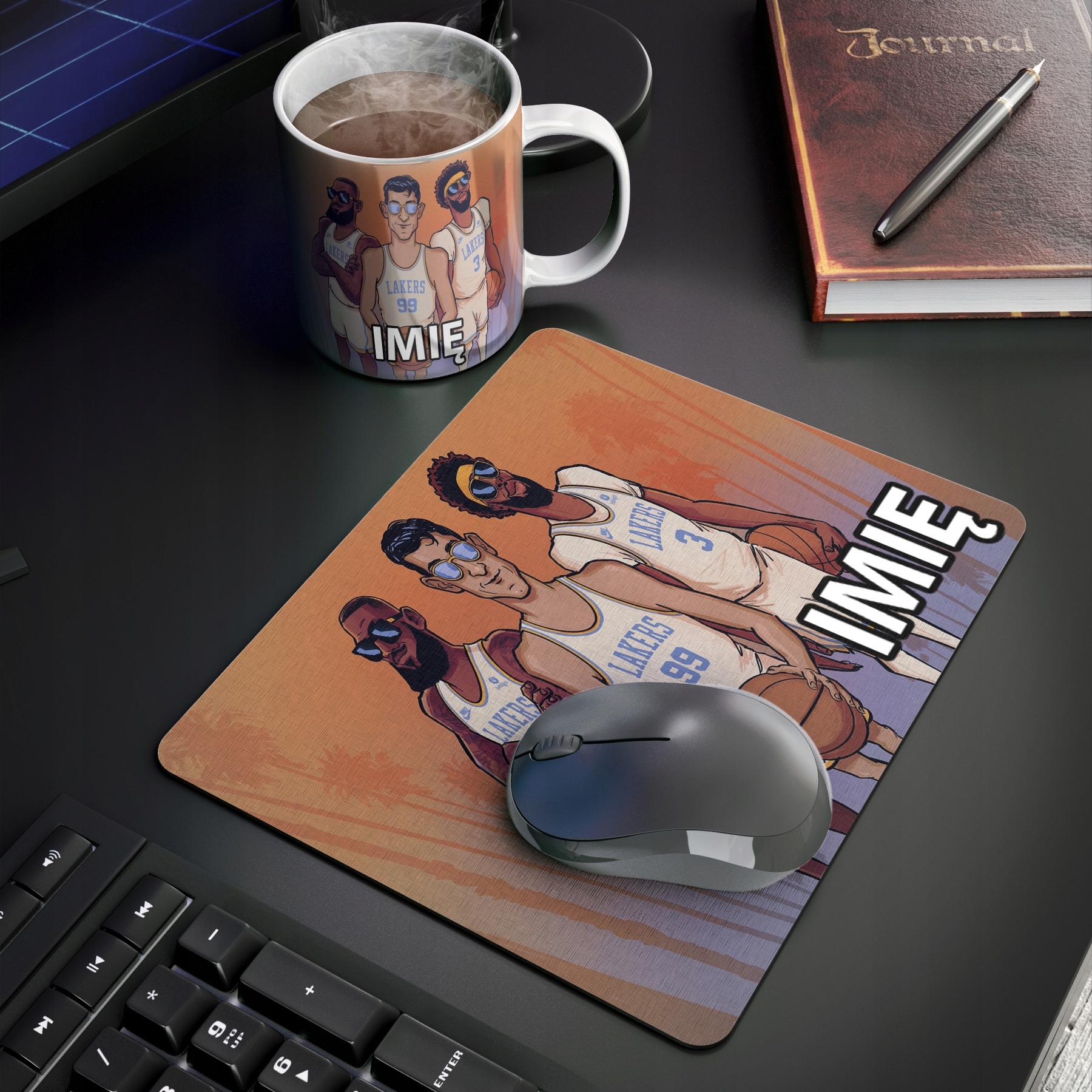 ZESTAW KUBEK + PODKŁADKA - LAKERS KOSZYKÓWKA - PREZENT WIELE WZORÓW + IMIĘ