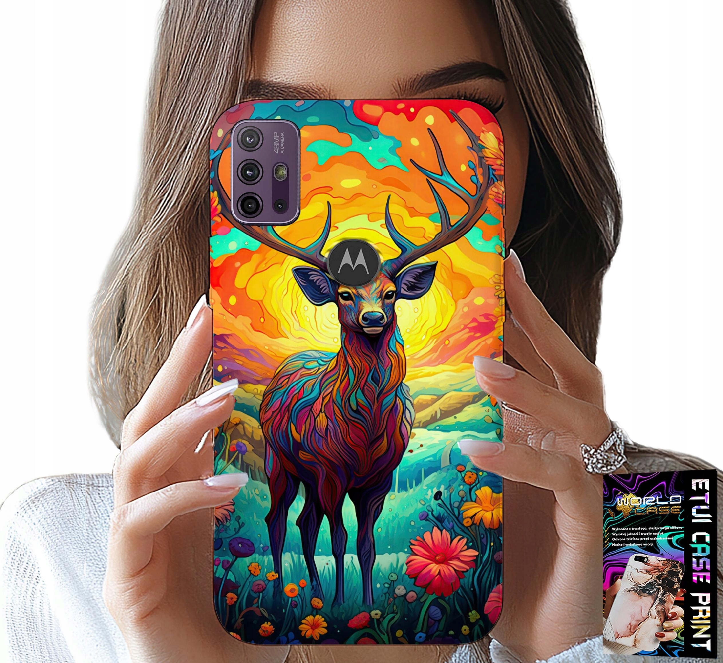 ETUI DO MOTOROLA MOTO G10 / G30 - KOLOROWE WZORY JELEŃ ŁOŚ ZWIERZĘTA LEŚNE