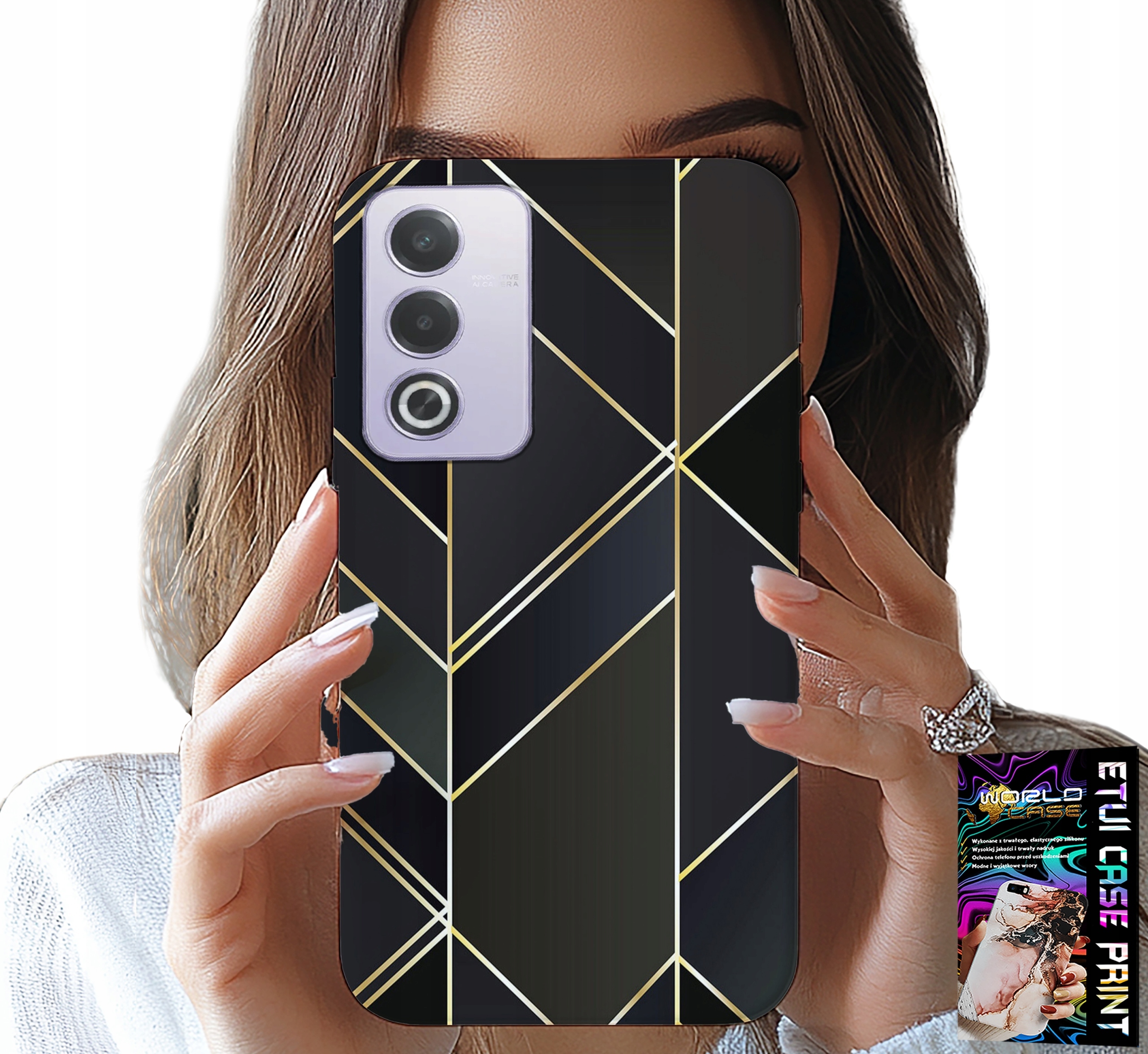 ETUI DO OPPO A80 5G - ZŁOTE RAMKI, ELEGANCKIE WZORY + FOLIA