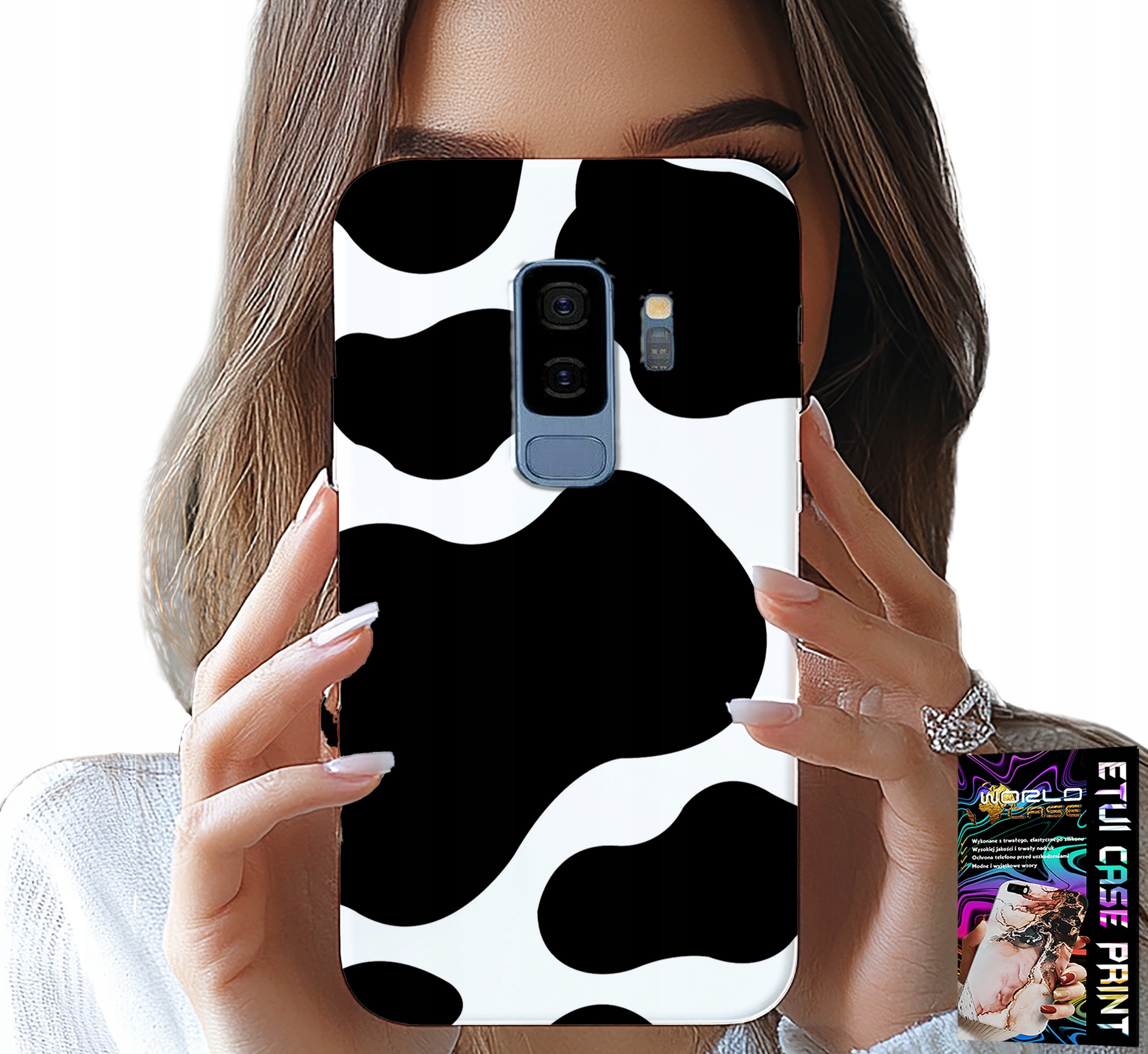 ETUI DO SAMSUNG GALAXY S9 PLUS - CZARNO - BIAŁE ŁATY KROWA, MODNE WZORY