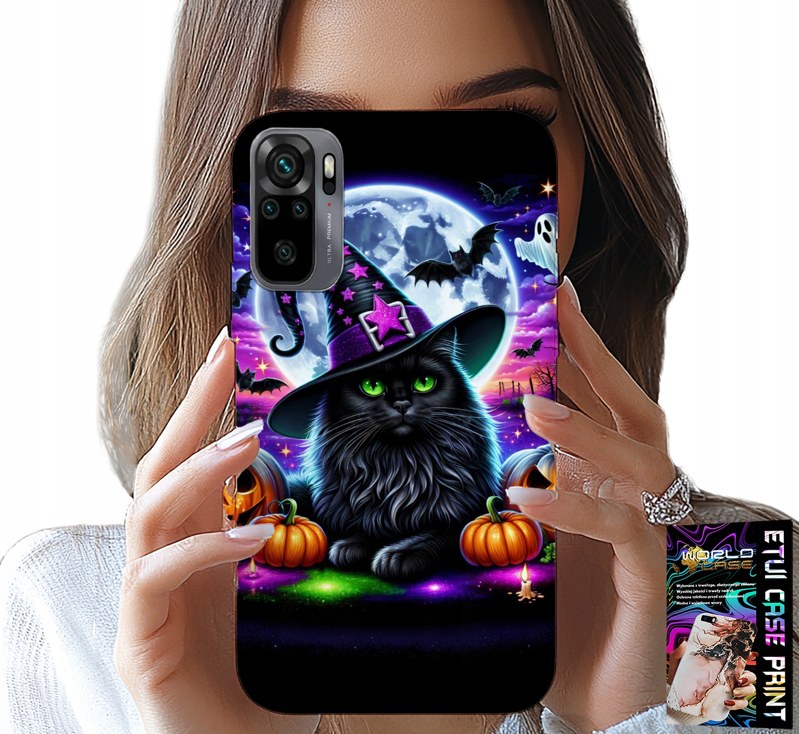 ETUI DO XIAOMI NOTE 10 / 10S - CZARNY KOTEK HALLOWEEN SALEM DYNIA WZORY