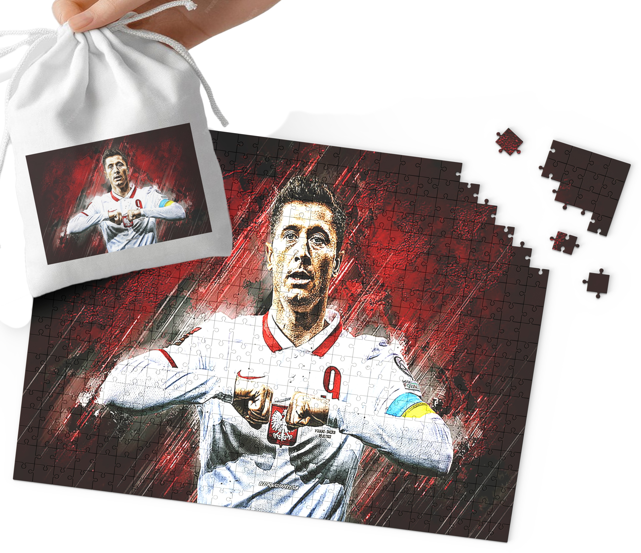PUZZLE - Robert Lewandowski WZORY DLA MAŁEGO PIŁKARZA 96EL + WORECZEK