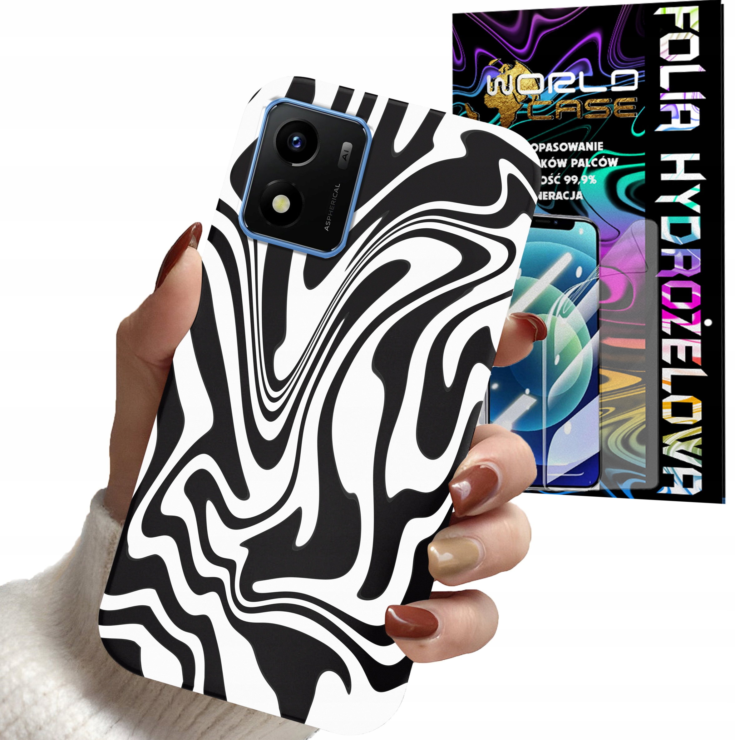 ETUI DO VIVO Y01 - ABSTRAKCJA ZEBRA MODNE WZORY KOBIET + FOLIA