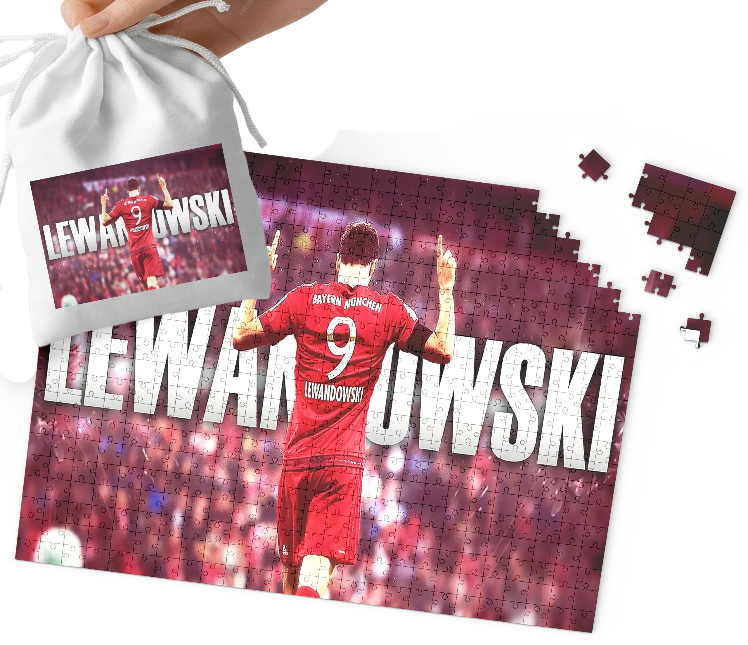 PUZZLE - Robert Lewandowski WZORY DLA MAŁEGO PIŁKARZA 96EL + WORECZEK