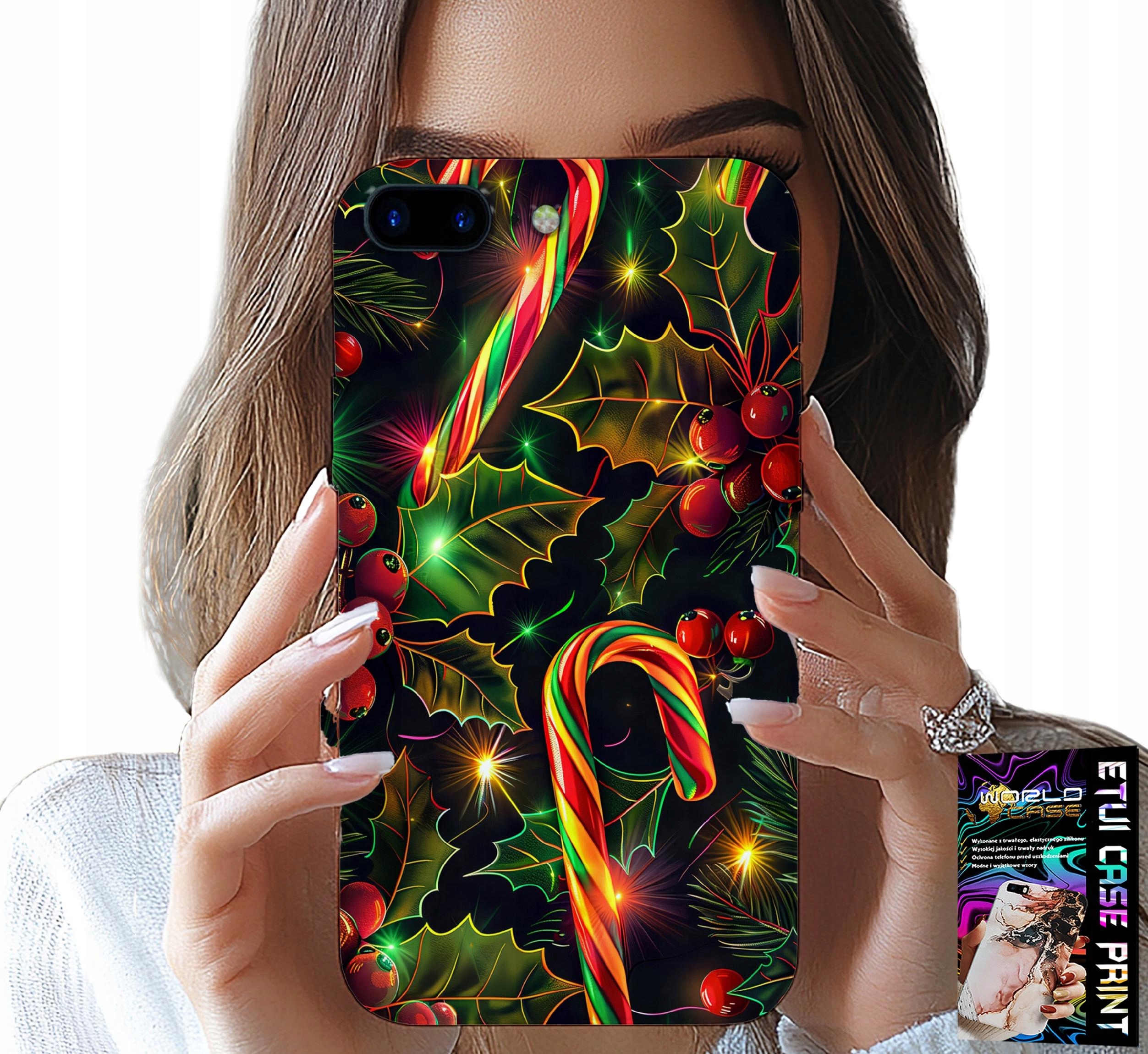 ETUI DO IPHONE ( 7 PLUS ) - LASKA CUKROWA, JEMIOŁA, CHOINKA + SZKŁO