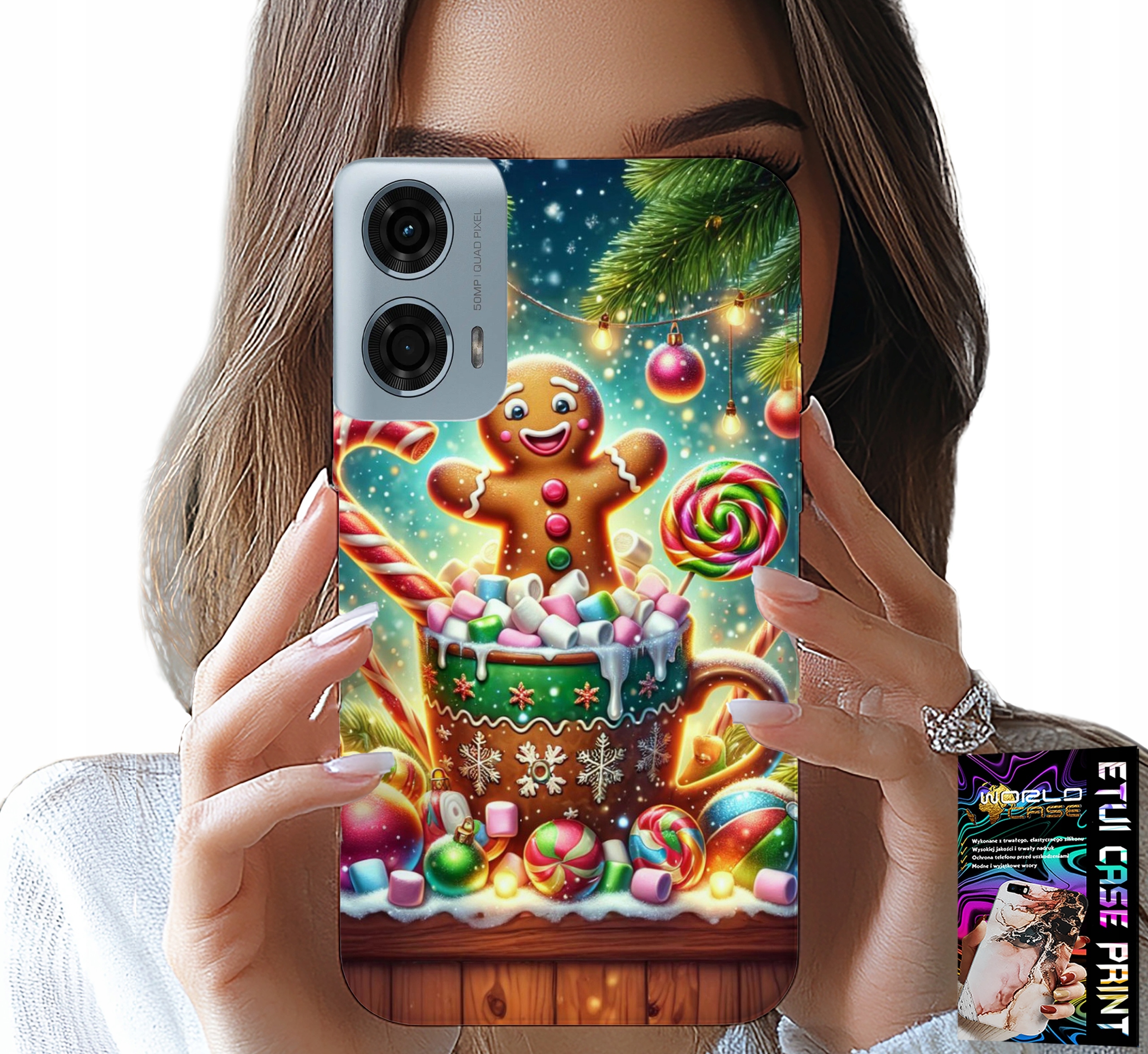 ETUI DO MOTOROLA G24 / G04 - PIERNIK PIERNIKI ŚWIĄTECZNE WZORY +FOLIA