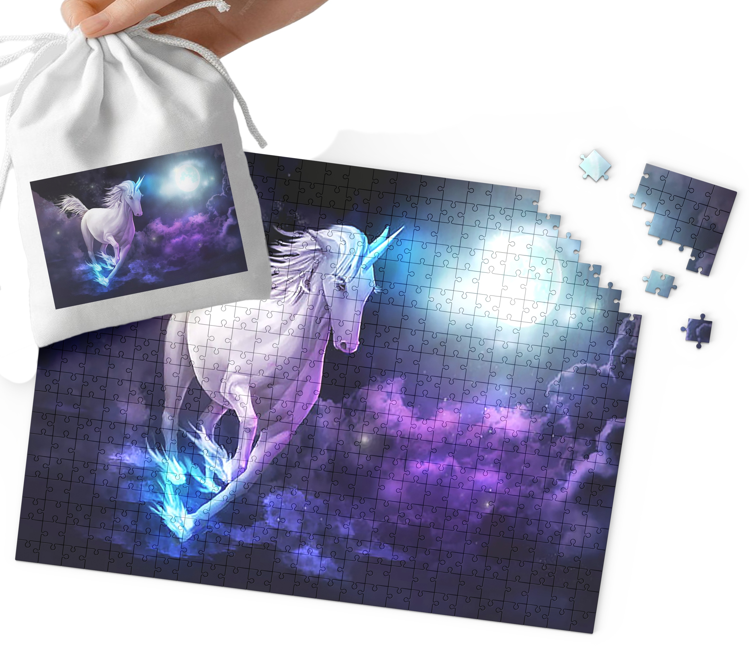 PUZZLE TRADYCYJNE - JEDNOROŻEC WZORY DLA DZIEWCZYNKI 96EL + WORECZEK