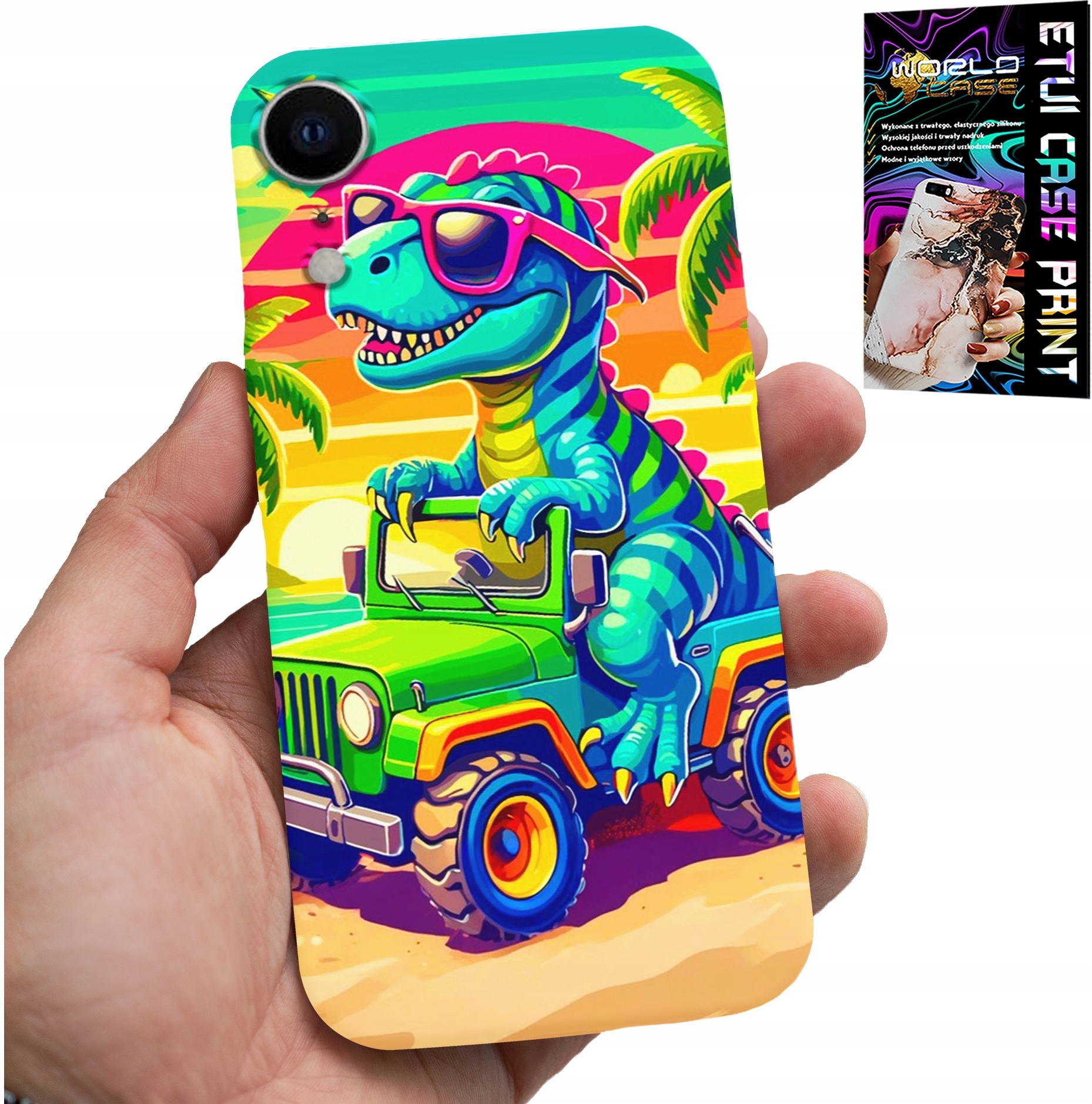 ETUI DO IPHONE XR - DINOZAUR W CIĘŻARÓWCE WZORY DLA DZIECI